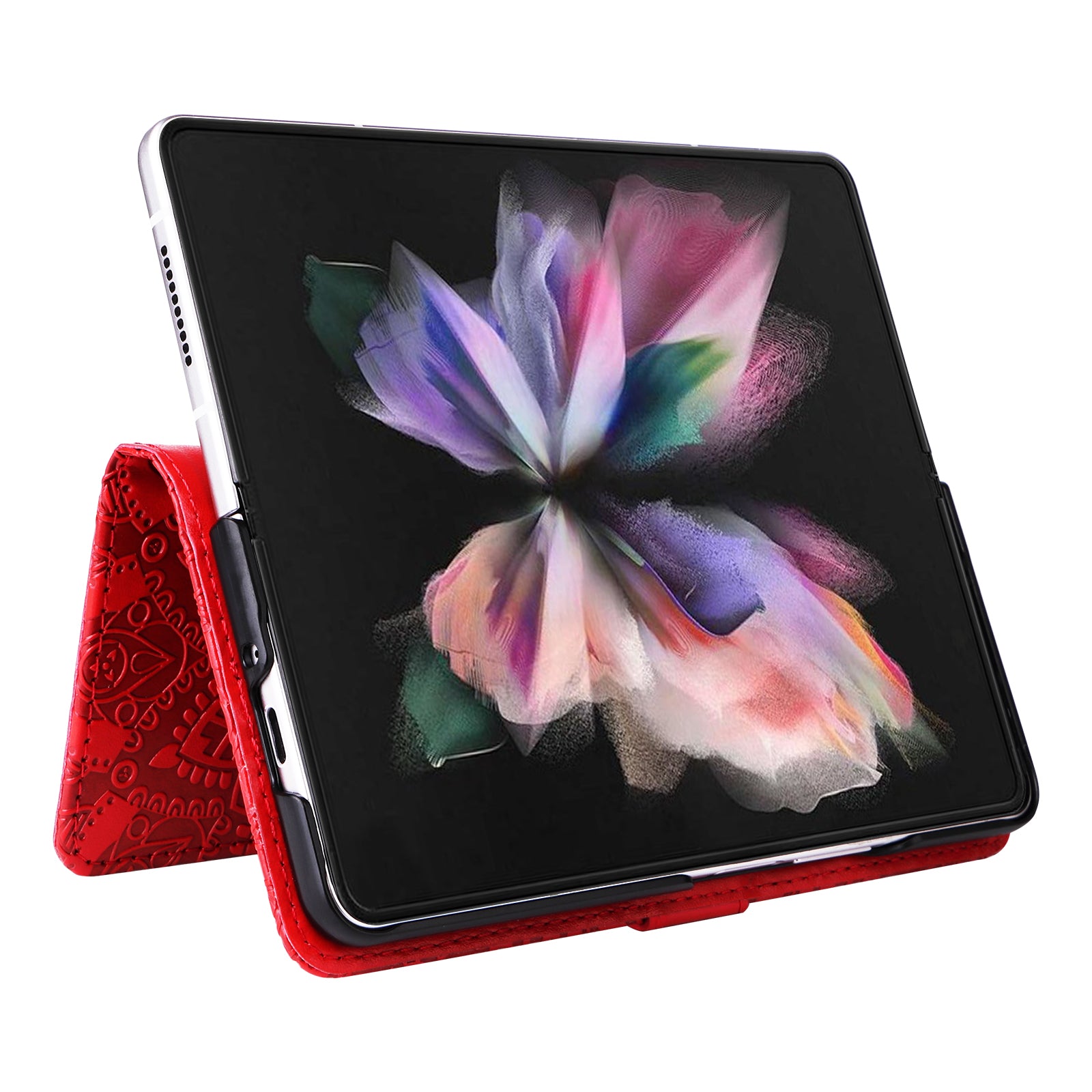 For Samsung Galaxy Z Fold3 5G Wallet Phone Case Stand Sunflower Imprinted Leather Folding Phone Cover with Strap