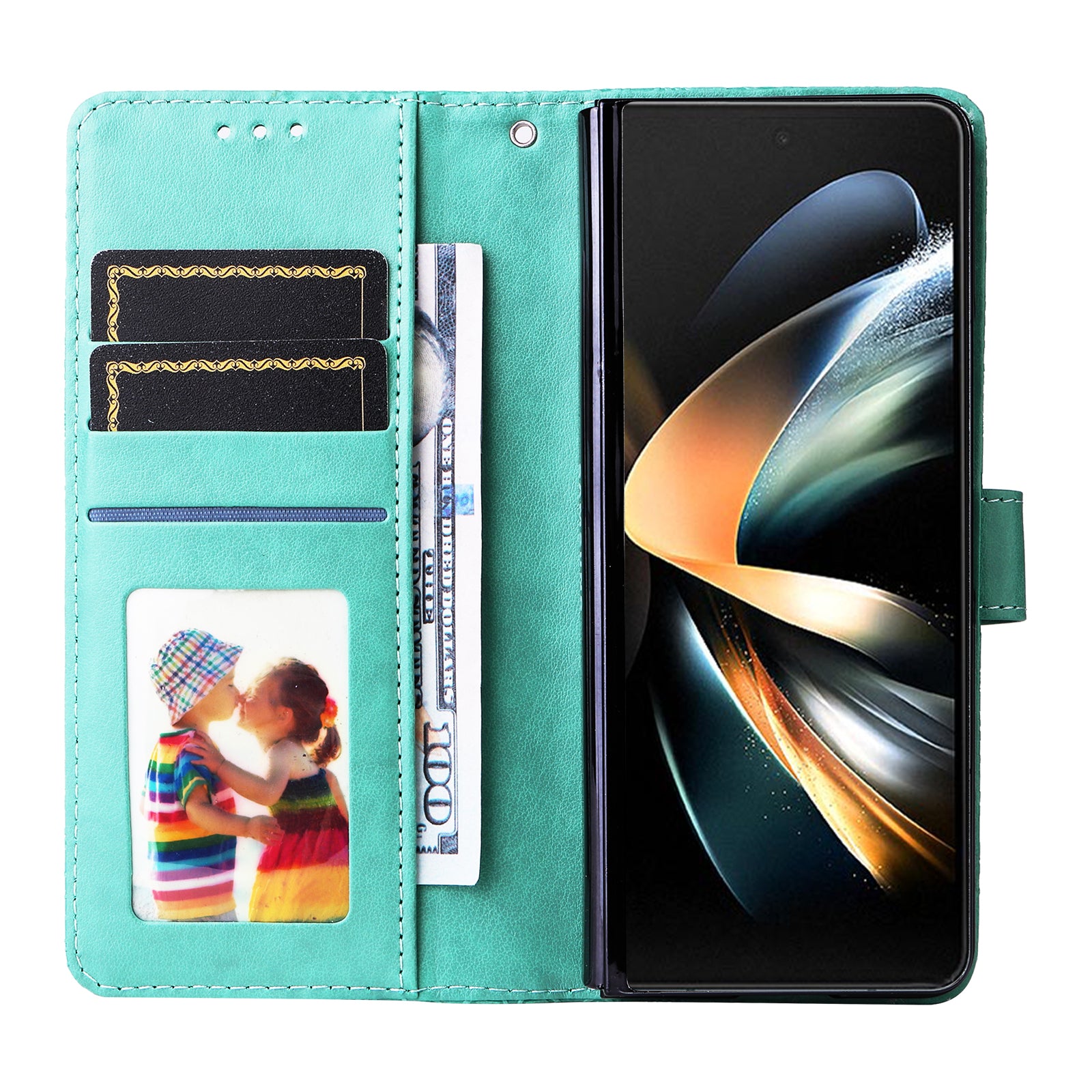 For Samsung Galaxy Z Fold4 5G Leather Stand Phone Case Sunflower Imprinted Wallet Folding Phone Cover with Strap