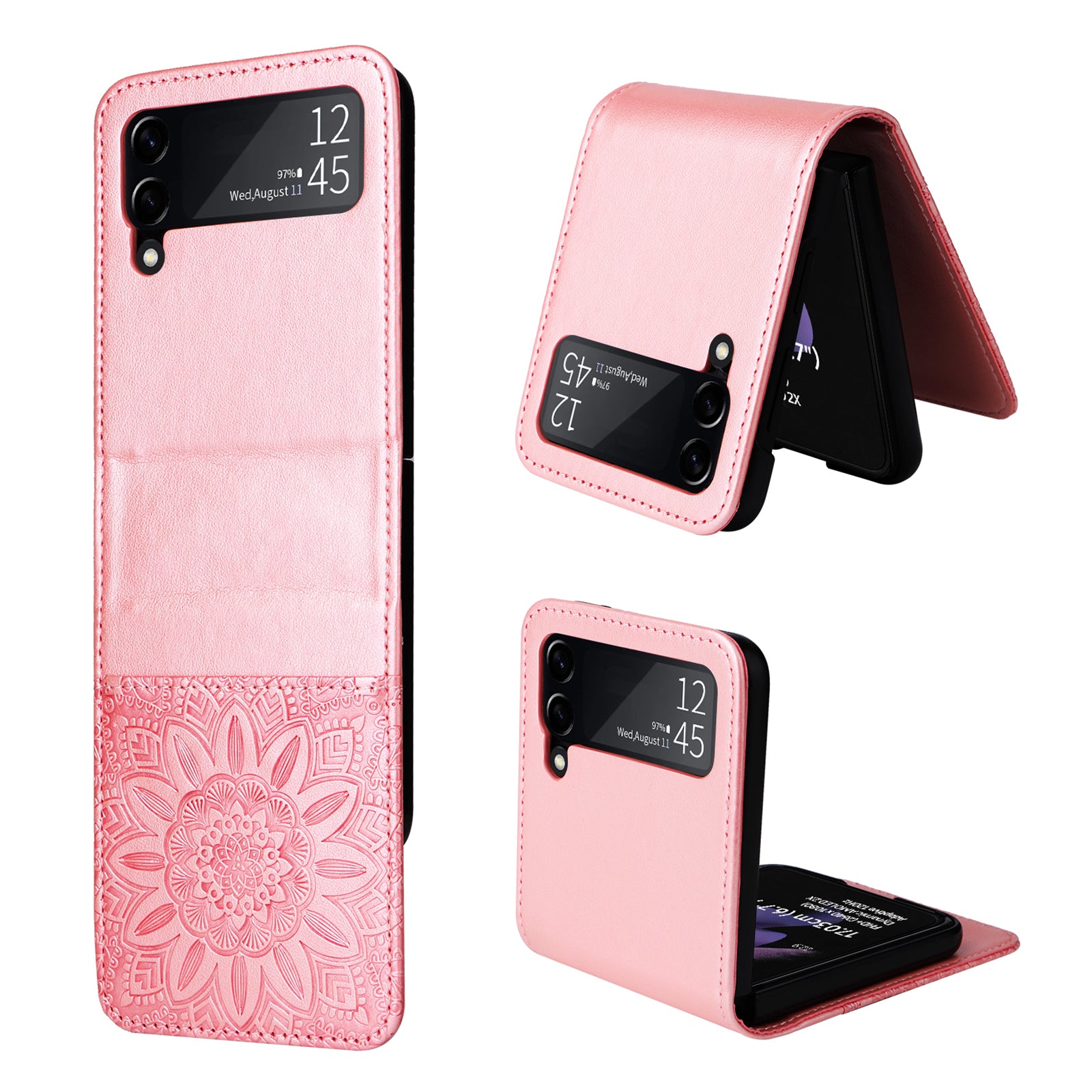 Pro Samsung Galaxy Z Flip3 5G kožené pouzdro na telefon Slot na kartu Slunečnicový kryt telefonu s potiskem