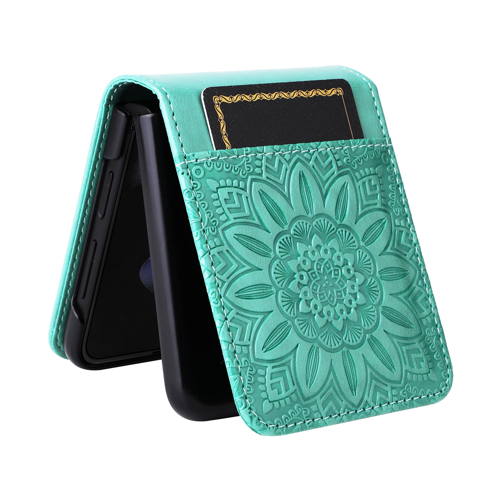 Pro Samsung Galaxy Z Flip3 5G kožené pouzdro na telefon Slot na kartu Slunečnicový kryt telefonu s potiskem