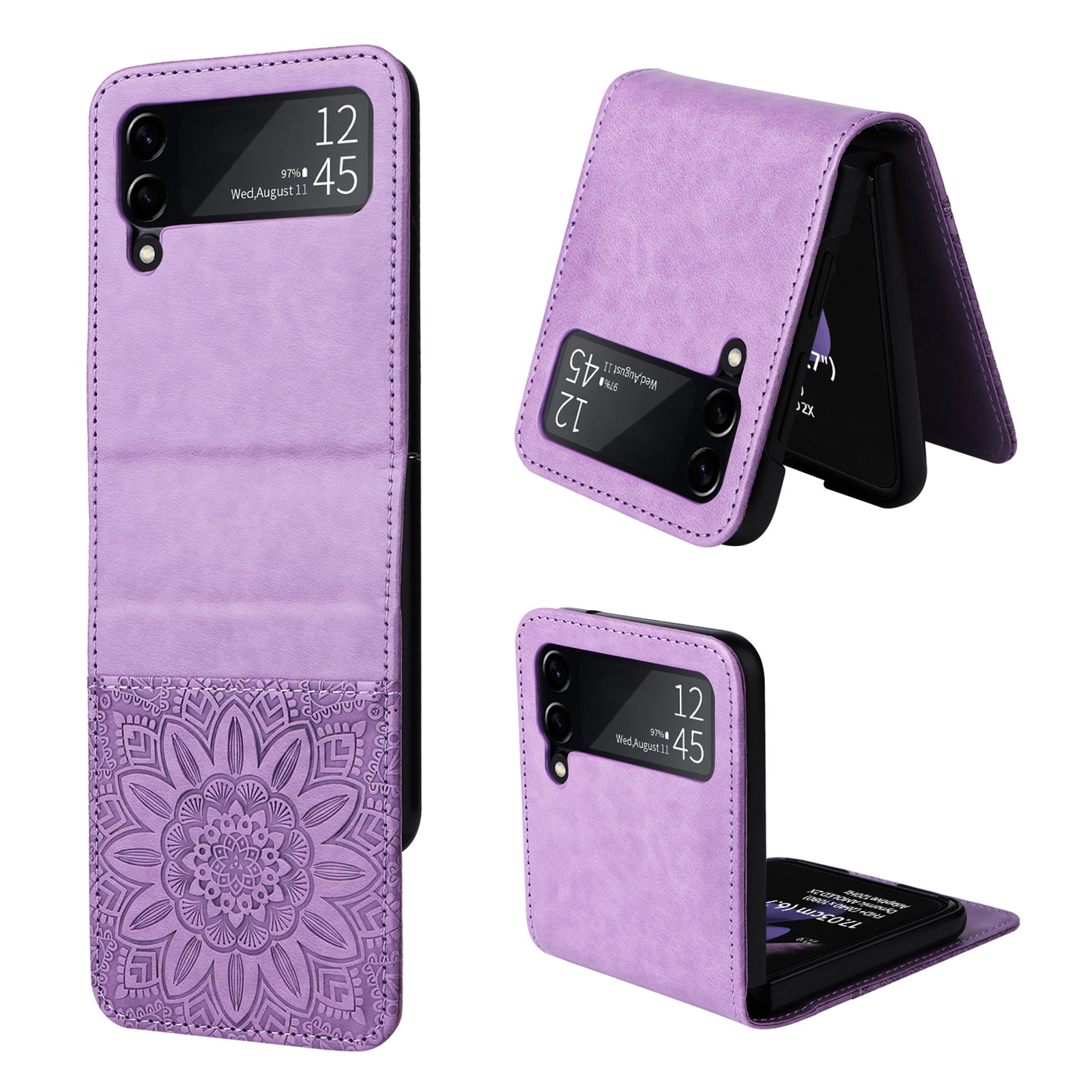 For Samsung Galaxy Z Flip3 5G Leather Phone Case Card Slot Sunflower Imprinted Phone Cover