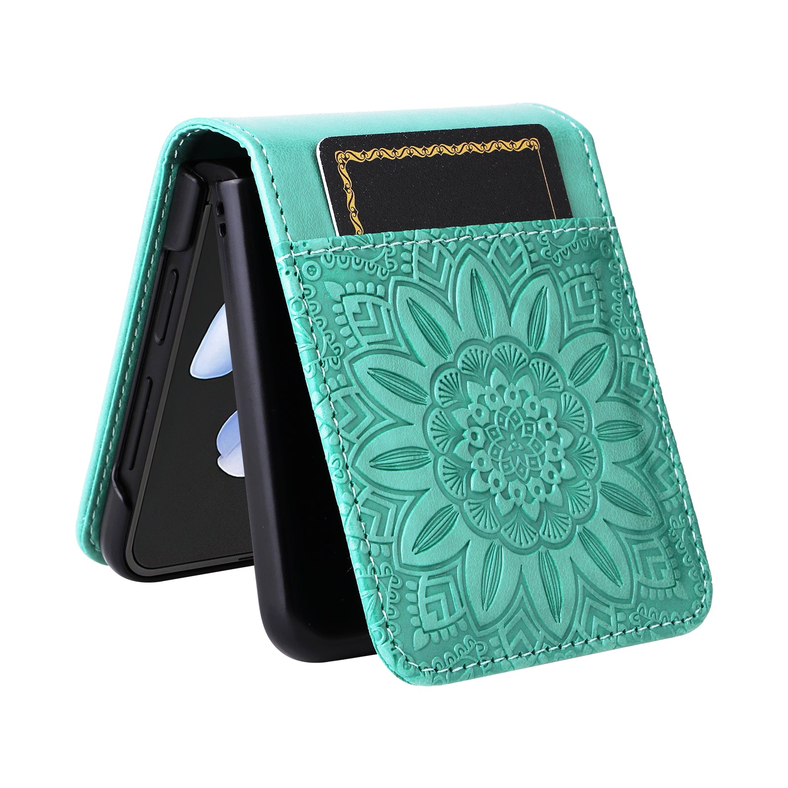 Til Samsung Galaxy Z Flip4 5G Foldetelefon Lædertaske Solsikkepåtrykt telefoncover med kortholder