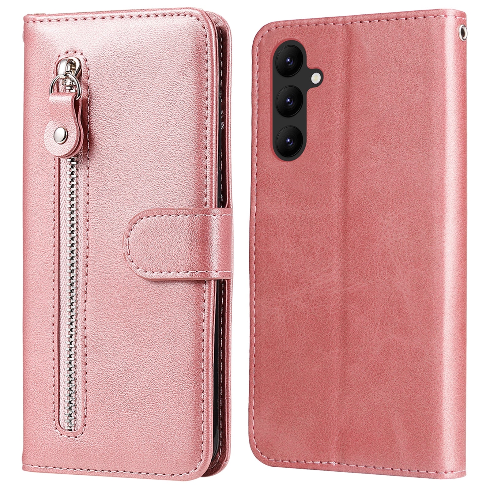 Til Samsung Galaxy A24 4G Lynlåslomme Telefonstativ Case Calf Texture Læderpung Telefoncover