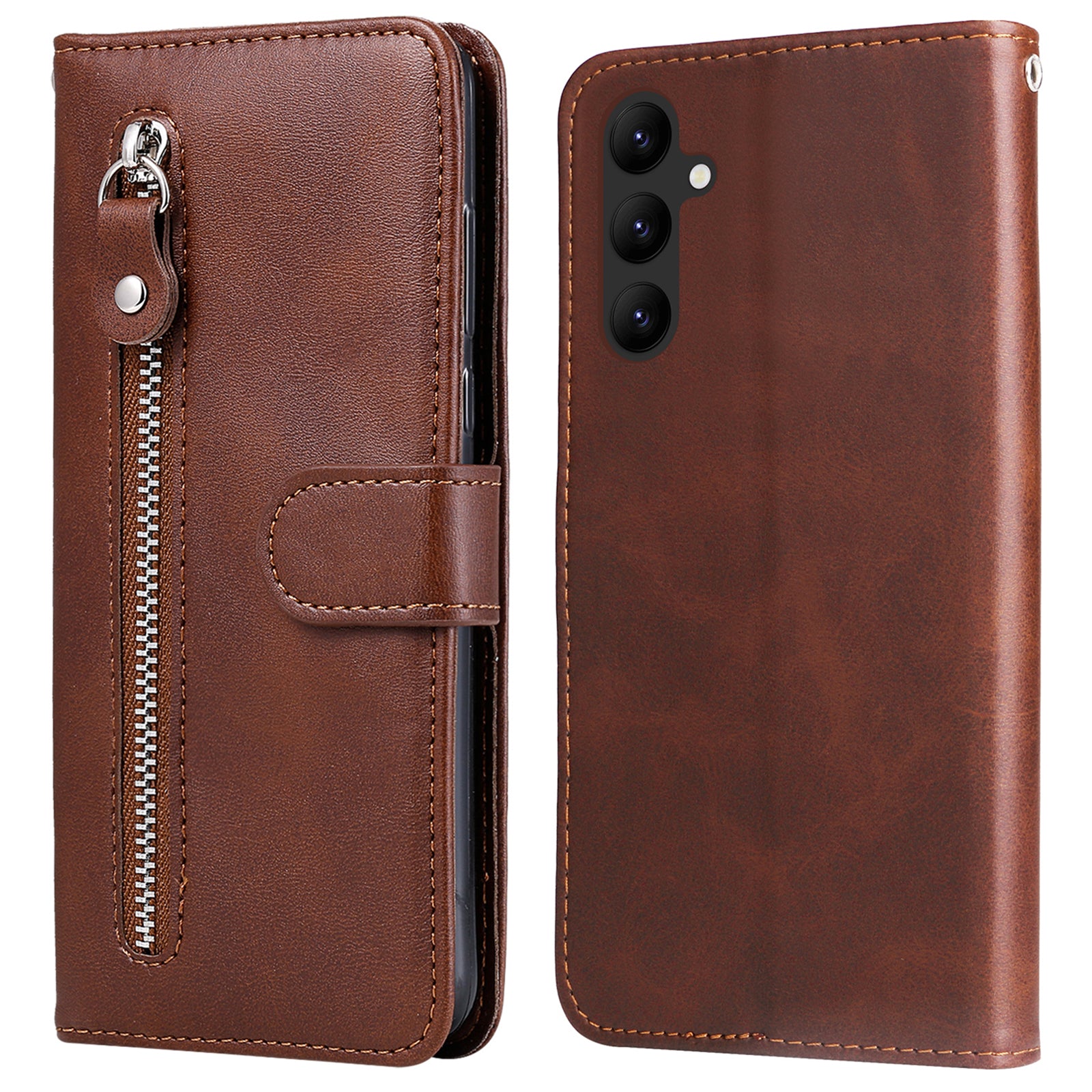 Til Samsung Galaxy A24 4G Lynlåslomme Telefonstativ Case Calf Texture Læderpung Telefoncover