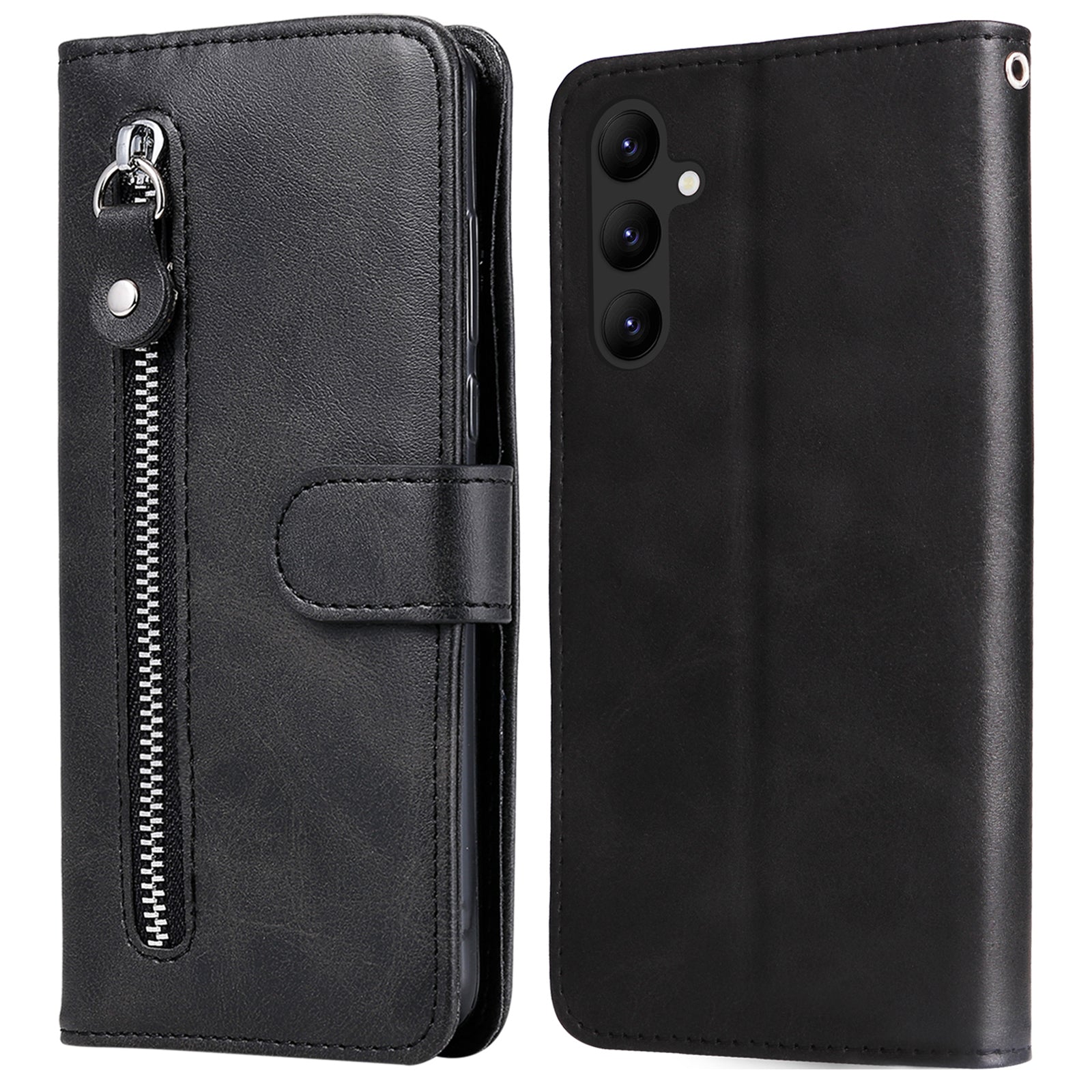 Til Samsung Galaxy A24 4G Lynlåslomme Telefonstativ Case Calf Texture Læderpung Telefoncover