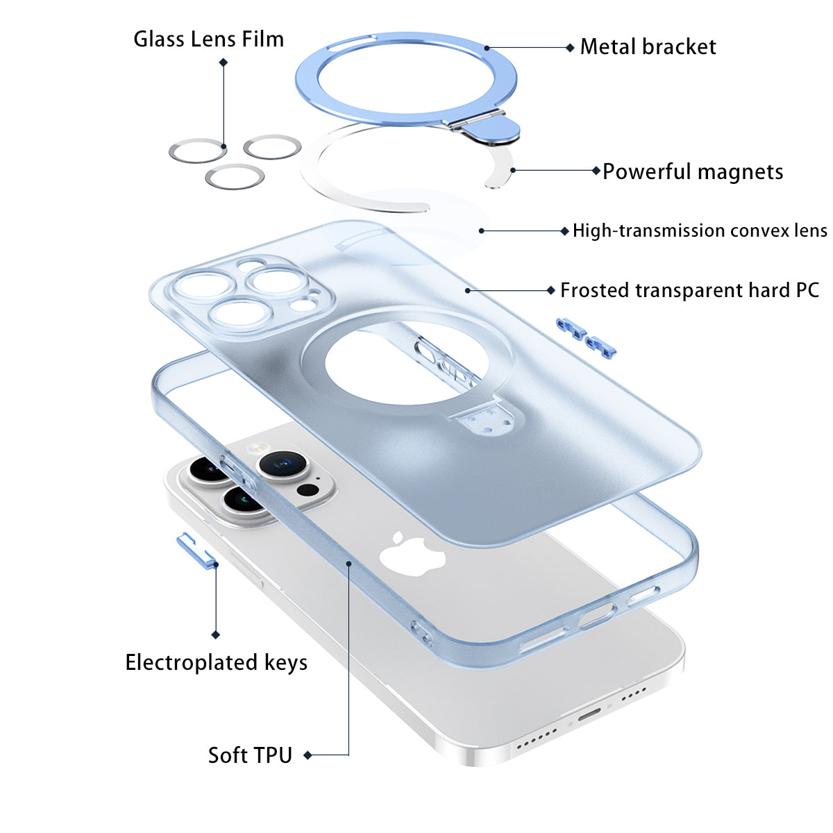 Magnetic Phone Case for iPhone 12 Pro Max 6.7 inch Matte PC TPU Kickstand Cover with Camera Lens Protector