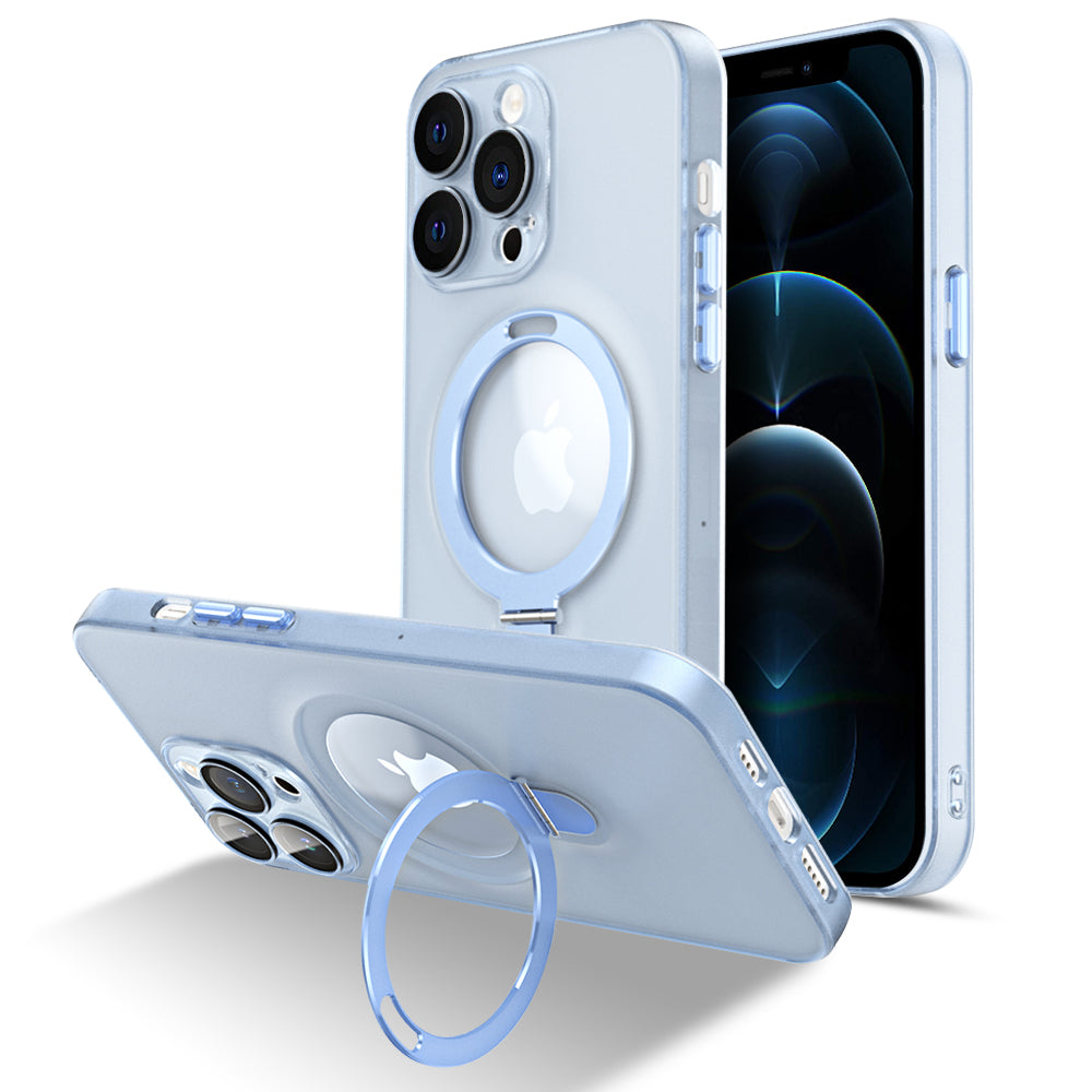 Magnetic Phone Case for iPhone 12 Pro Max 6.7 inch Matte PC TPU Kickstand Cover with Camera Lens Protector