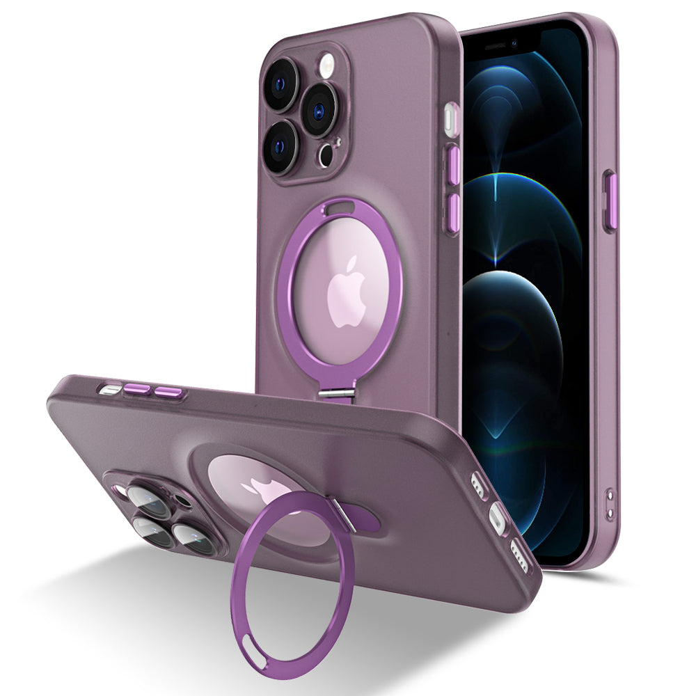 Magnetic Phone Case for iPhone 12 Pro 6.1 inch Matte PC TPU Kickstand Protective Cover with Camera Lens Protector