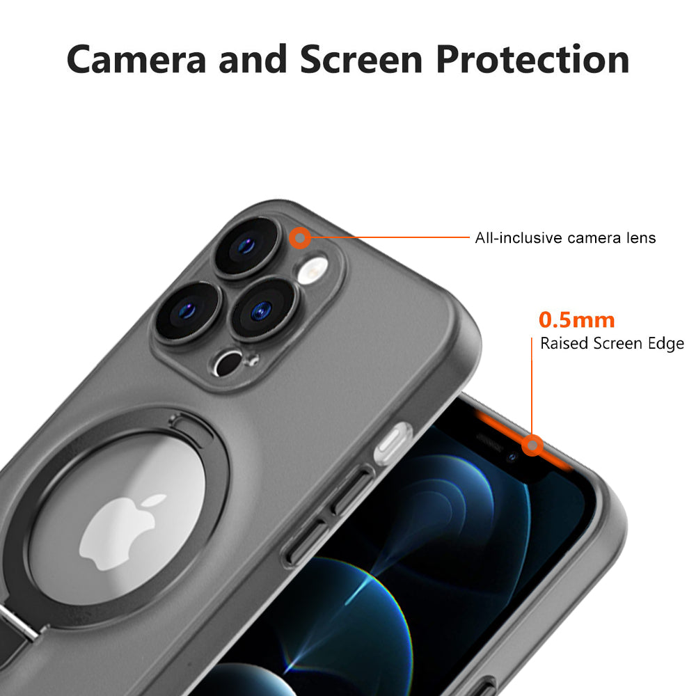 Magnetic Phone Case for iPhone 12 Pro 6.1 inch Matte PC TPU Kickstand Protective Cover with Camera Lens Protector