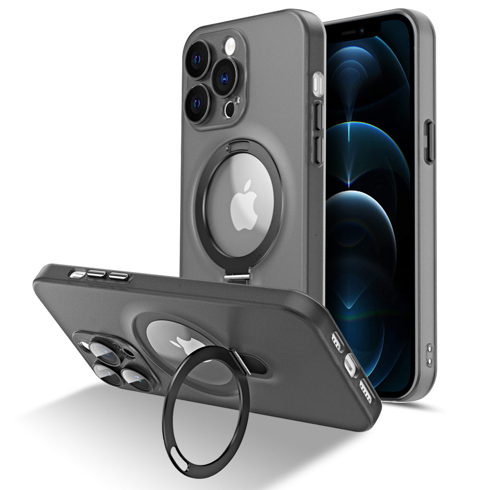 Magnetic Phone Case for iPhone 12 Pro 6.1 inch Matte PC TPU Kickstand Protective Cover with Camera Lens Protector