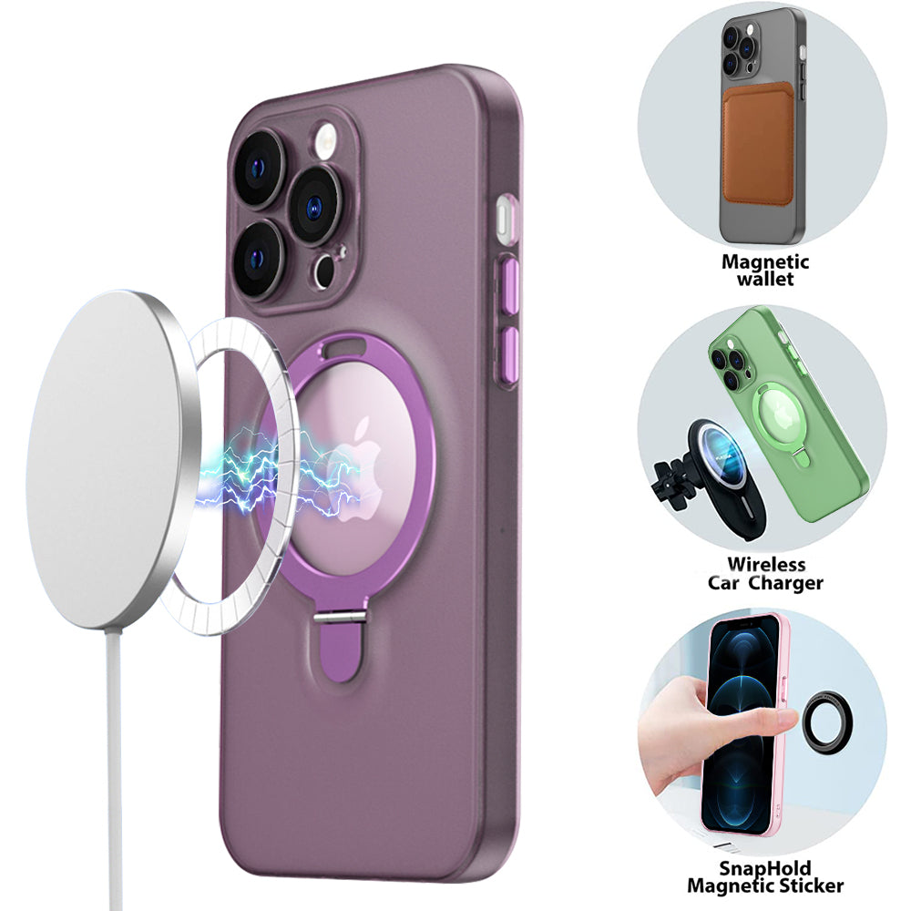 Magnetic Phone Case for iPhone 12 Pro 6.1 inch Matte PC TPU Kickstand Protective Cover with Camera Lens Protector