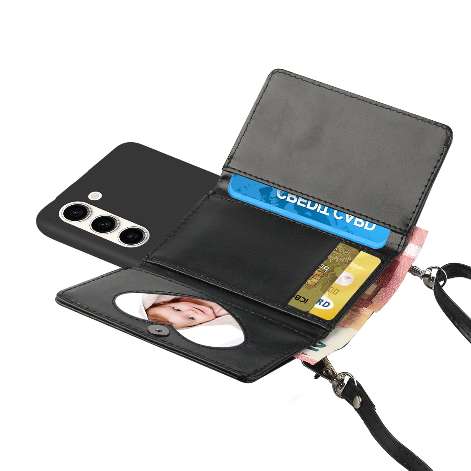 For Samsung Galaxy S23 Phone Case Soft TPU PU Leather Wallet Stand Cover with Shoulder Strap