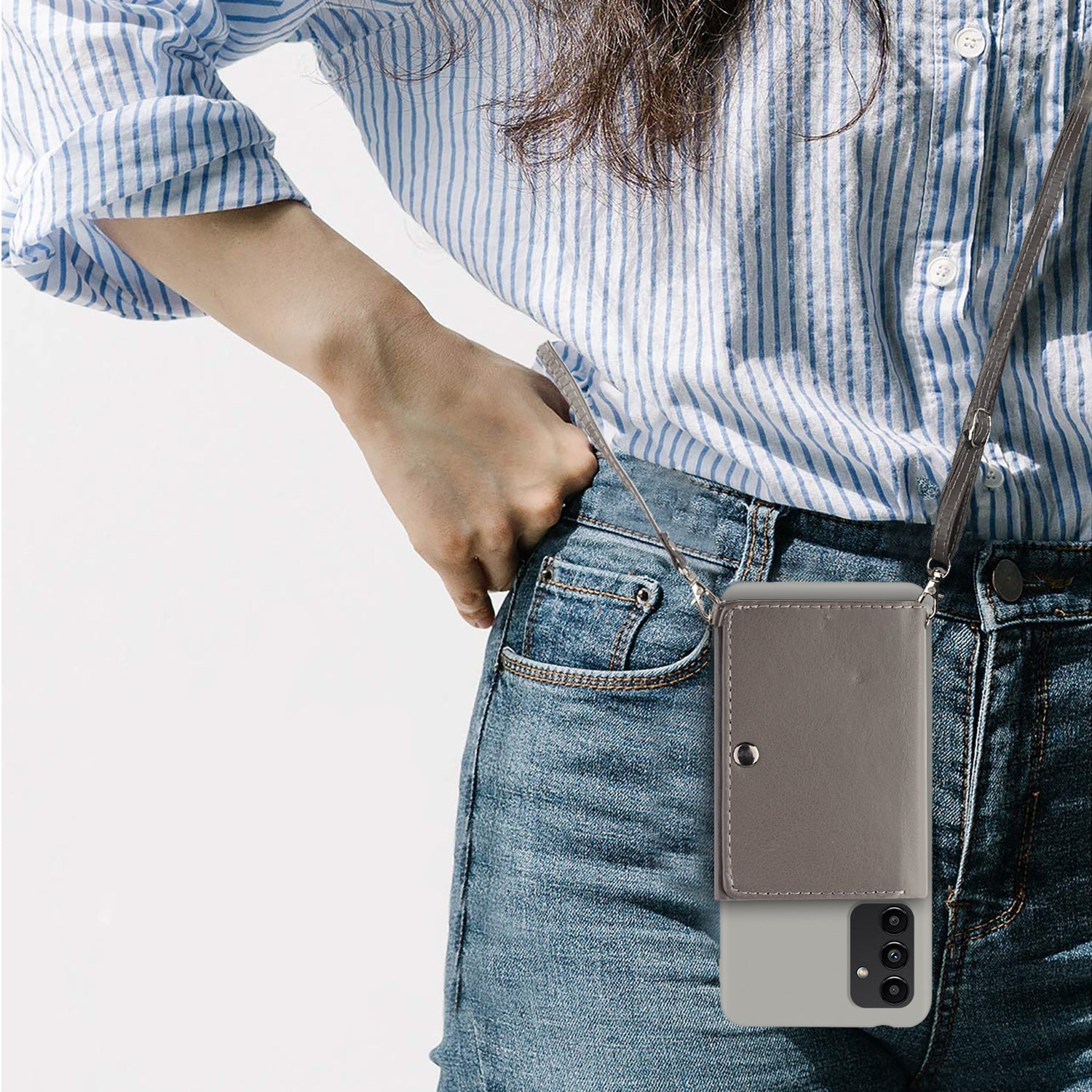 For Samsung Galaxy A34 5G Wallet Stand Phone Case Soft TPU PU Leather Cover with Shoulder Strap