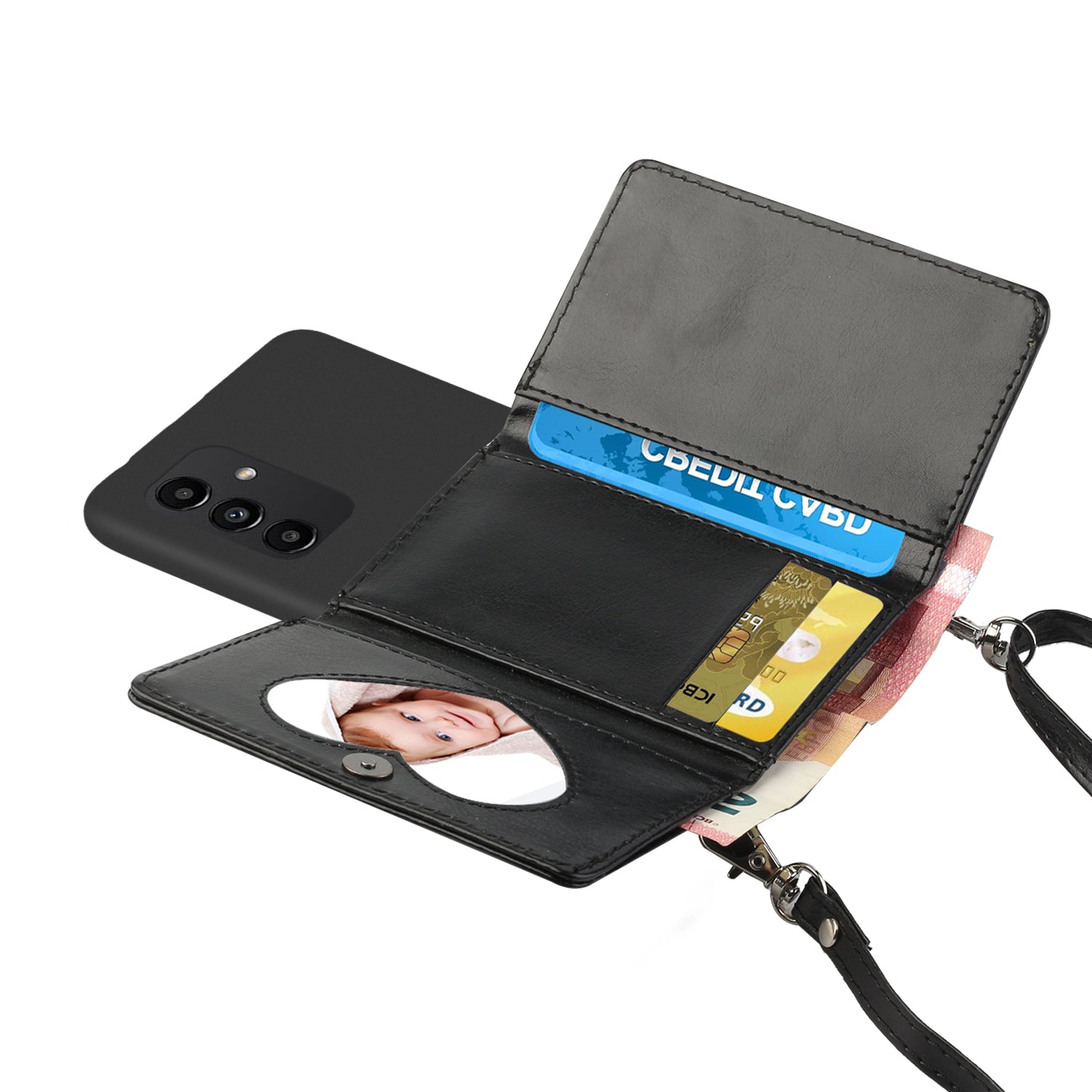 For Samsung Galaxy A34 5G Wallet Stand Phone Case Soft TPU PU Leather Cover with Shoulder Strap