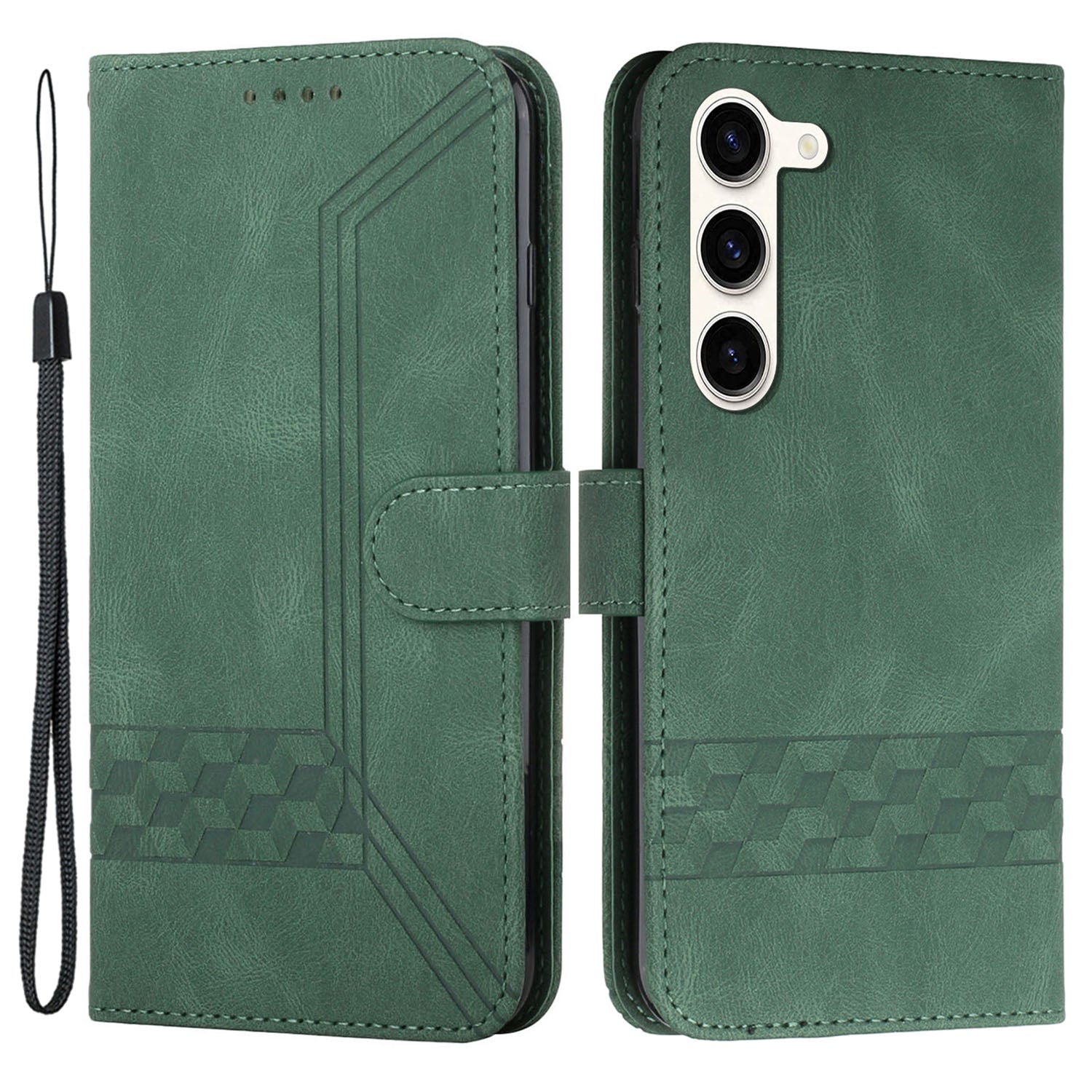 Řada YX0010 pro Samsung Galaxy S23 PU kožený kryt peněženky na telefon s potiskem Pouzdro na stojan s popruhem