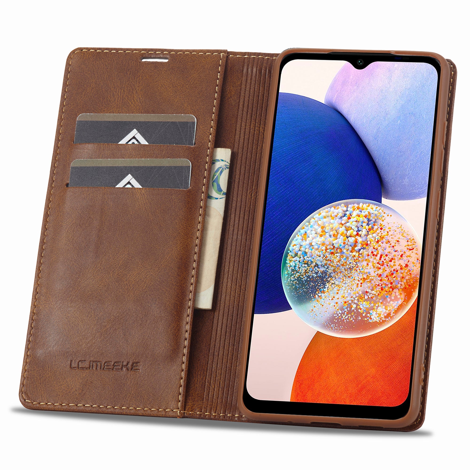 LC.IMEEKE For Samsung Galaxy A14 4G / 5G PU Leather Flip Wallet Case RFID Blocking Stand Phone Cover