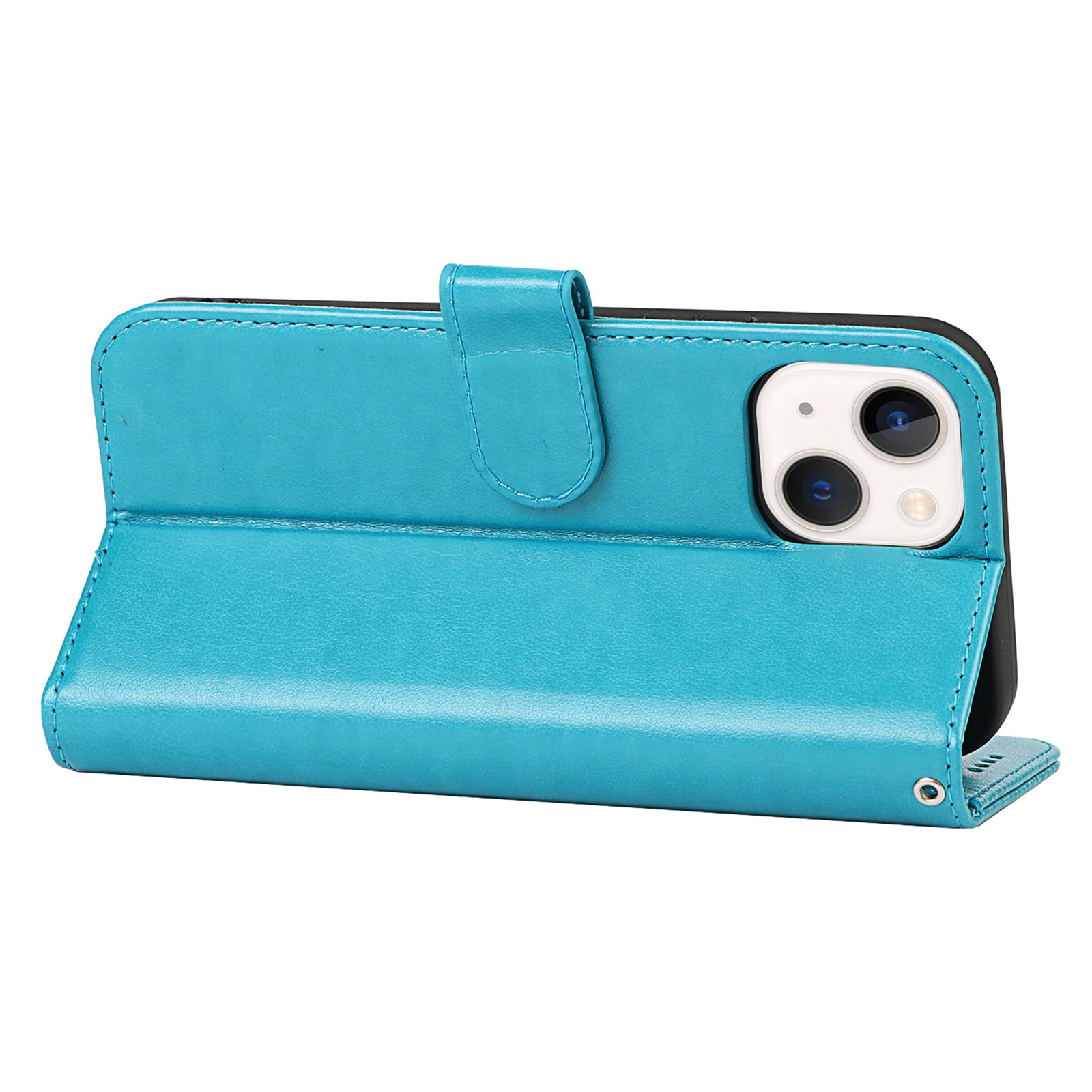 For iPhone 14 Wallet Phone Case R61 Texture Felled Seam PU Leather Phone Stand Cover