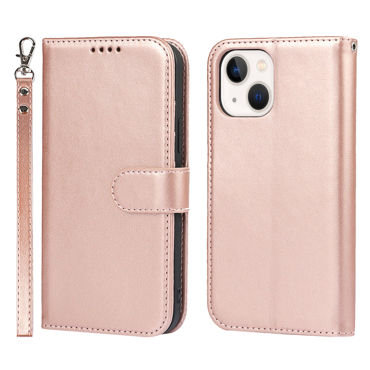 For iPhone 14 Wallet Phone Case R61 Texture Felled Seam PU Leather Phone Stand Cover
