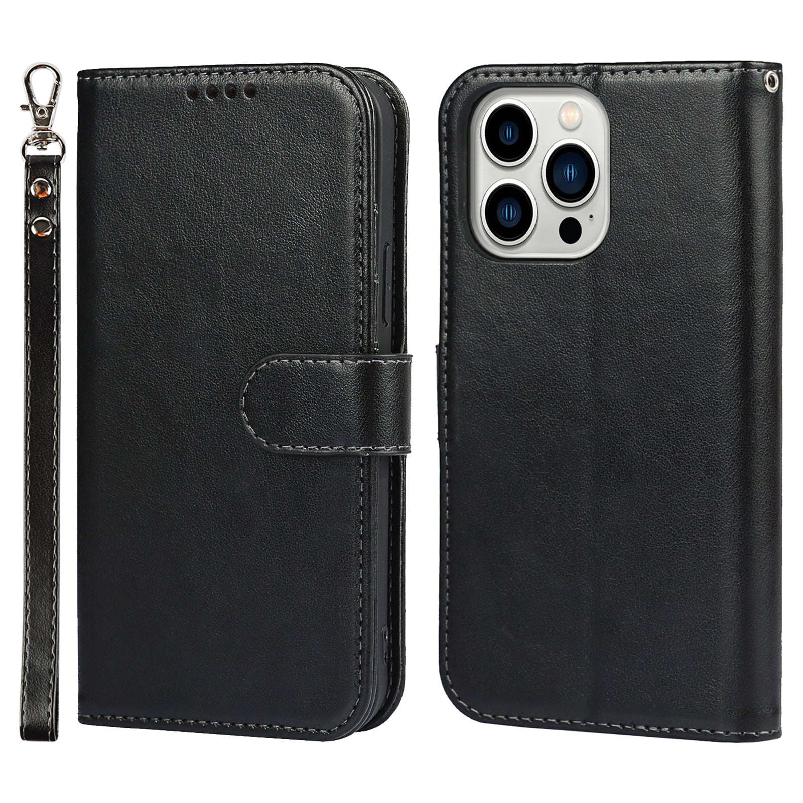 For iPhone 14 Pro Phone Leather Case R61 Texture Felled Seam Phone Cover with Stand Wallet