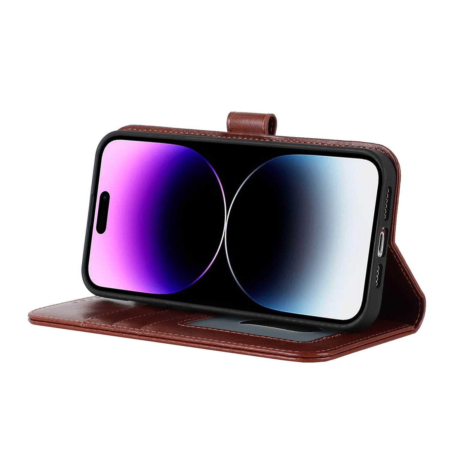 Pro iPhone 14 Pro Max Leather Phone Cover R61 Texture Felled Seam Phone Case with Wallet Stand