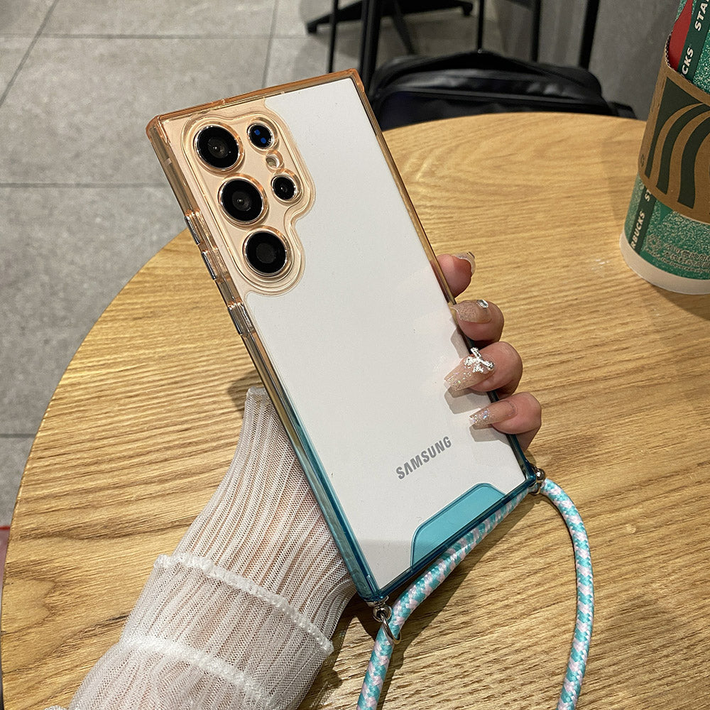 Pro Samsung Galaxy S22 Ultra 5G průhledné pouzdro na telefon s přechodovým rámečkem TPU kryt na telefon se šňůrkou