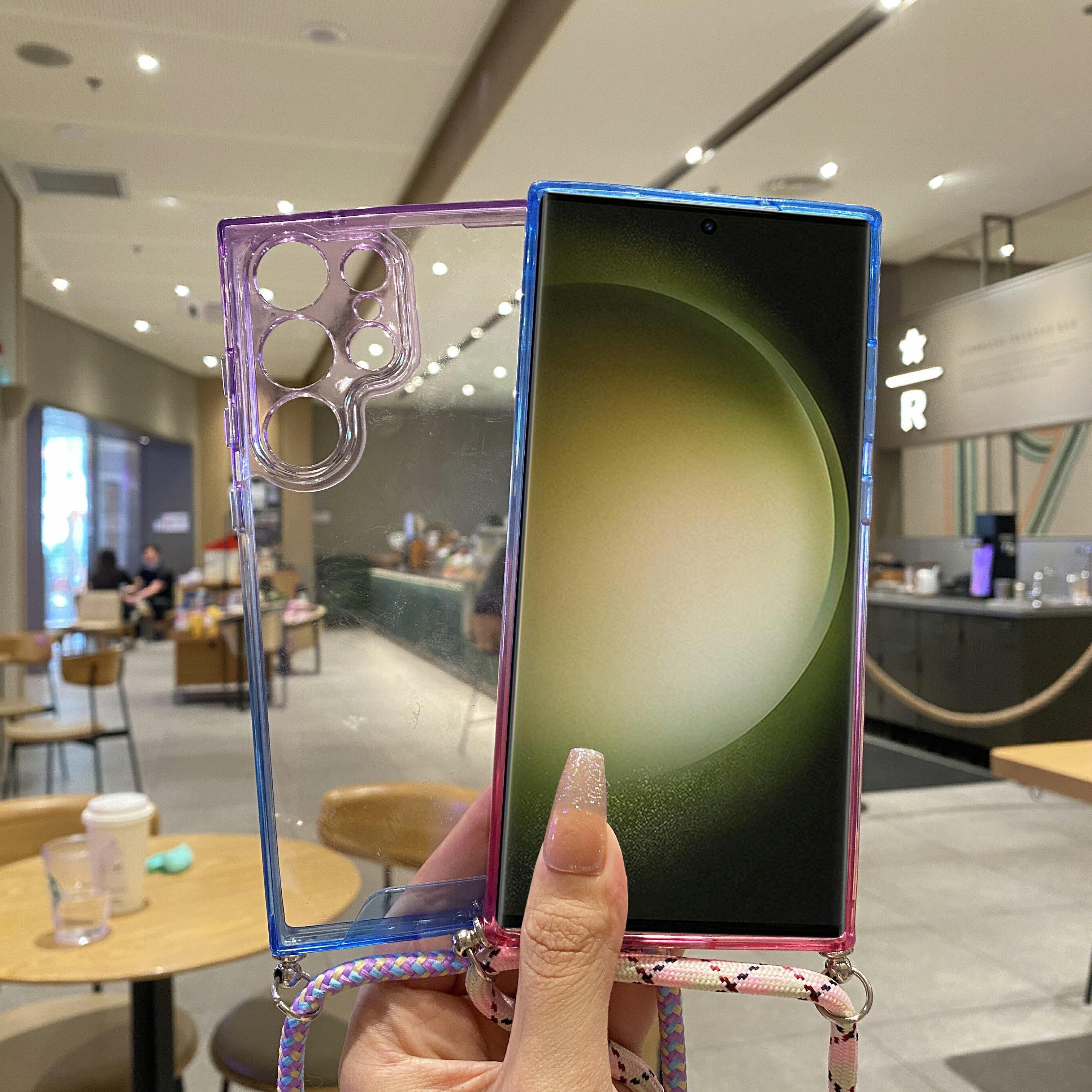 Pro Samsung Galaxy S22 Ultra 5G průhledné pouzdro na telefon s přechodovým rámečkem TPU kryt na telefon se šňůrkou