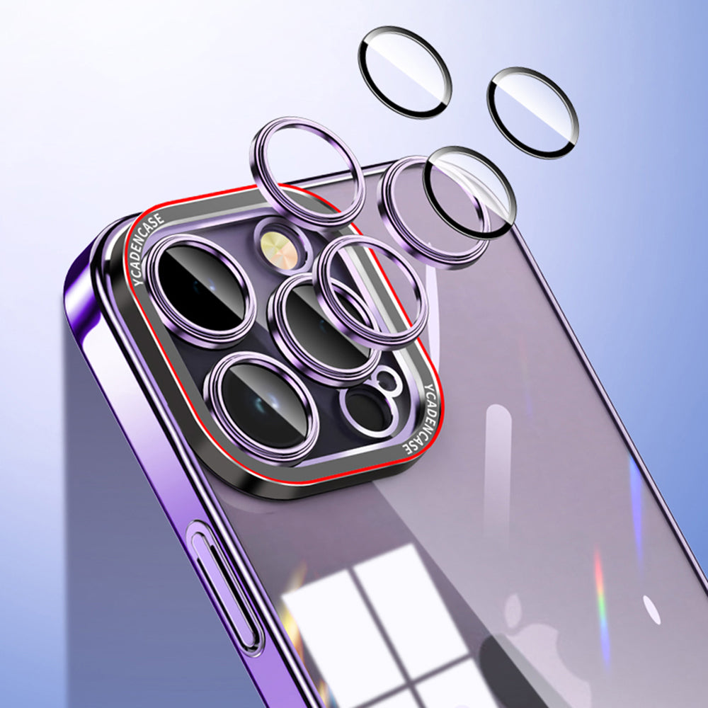 Hard PC Case for iPhone 14 Pro Max Electroplating Phone Case Tempered Glass Lens Cover Shockproof HD Case