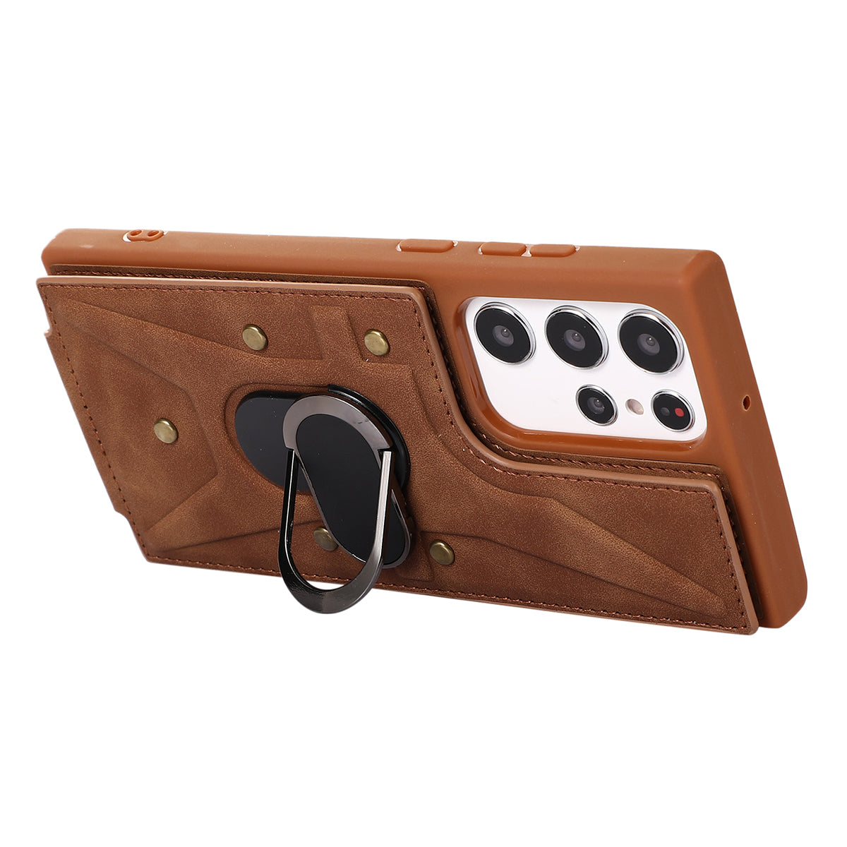 For Samsung Galaxy S23 Ultra Rotary Kickstand Leather Coated TPU Case Card Holder Phone Cover