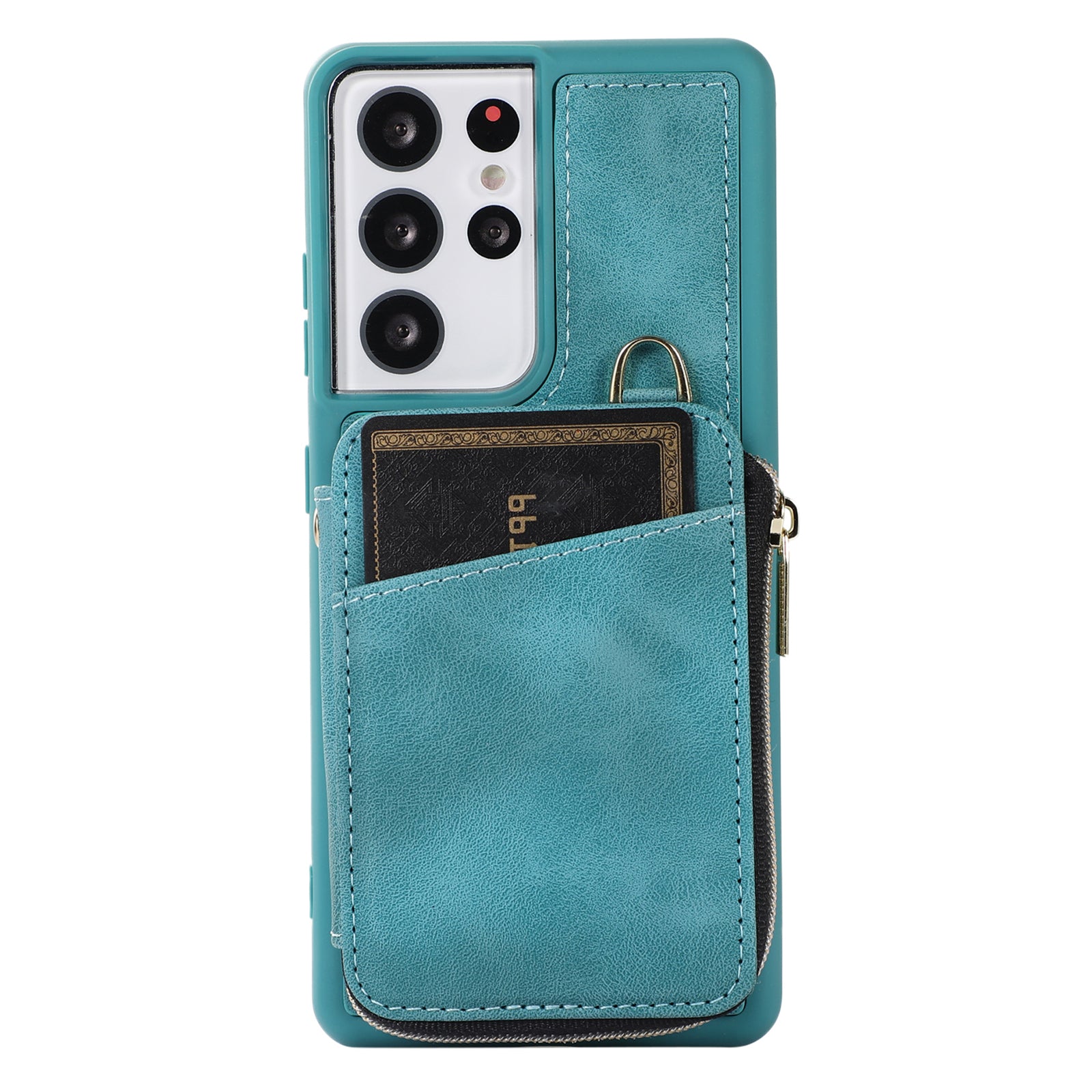 For Samsung Galaxy S23 Ultra Kickstand Phone Case Zipper Card Bag Leather TPU Phone Cover with Straps