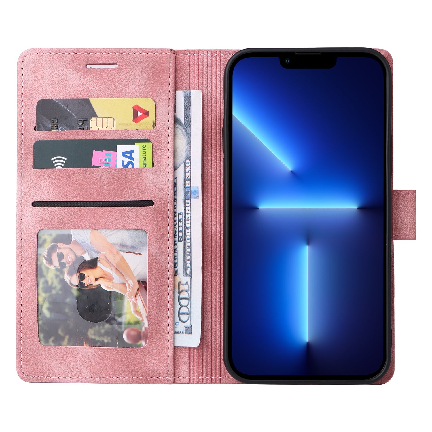 PU kožené pouzdro na telefon řady 007 pro iPhone 13 Pro 6,1palcový dotykový peněženkový stojánek Folio Cover
