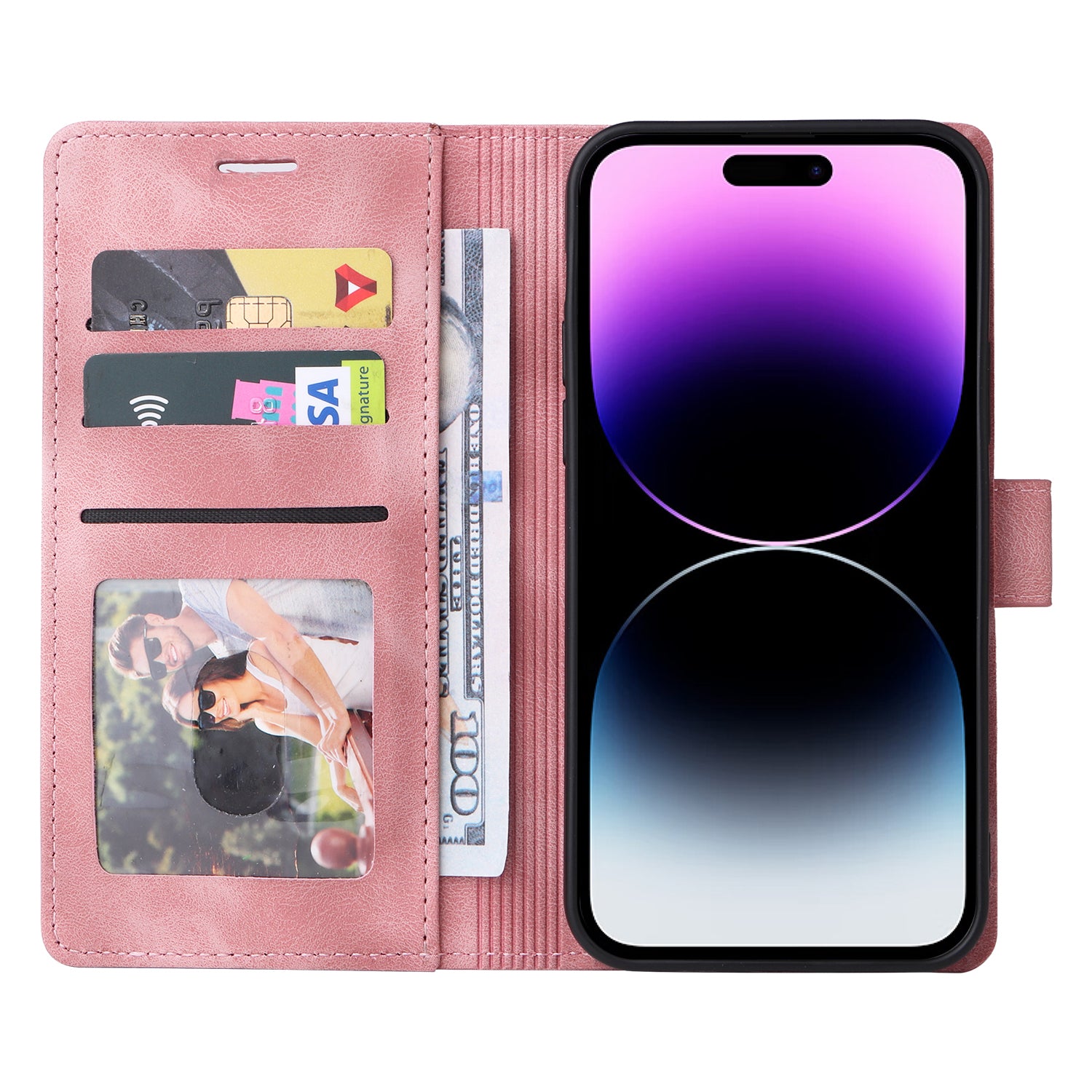 007 Series For iPhone 14 Pro PU Leather Phone Case Skin-touch Drop-proof Stand Shell with Wallet