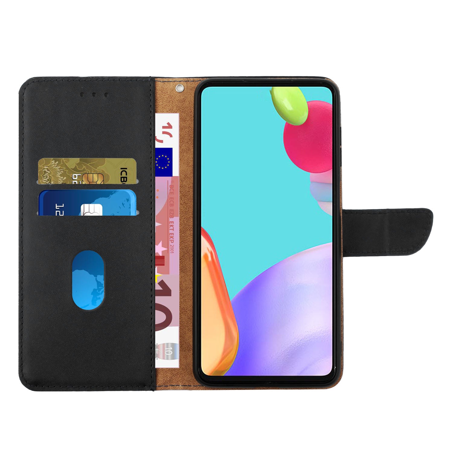 HT02 Genuine Leather Phone Case for Samsung Galaxy M14 5G Stand Wallet Flip Protective Cover