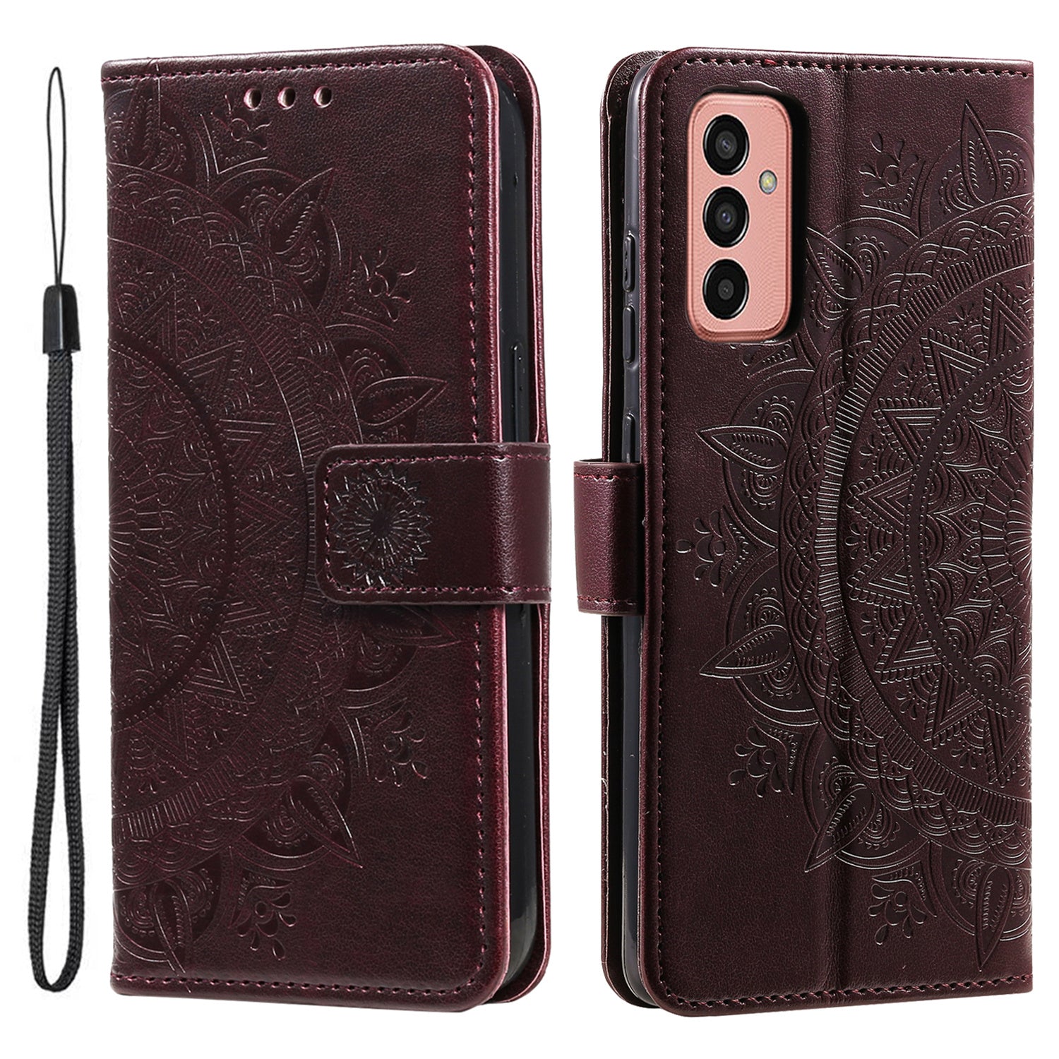 For Samsung Galaxy M14 5G Wallet Stand Flip Cover Mandala Flower Pattern Leather Phone Case
