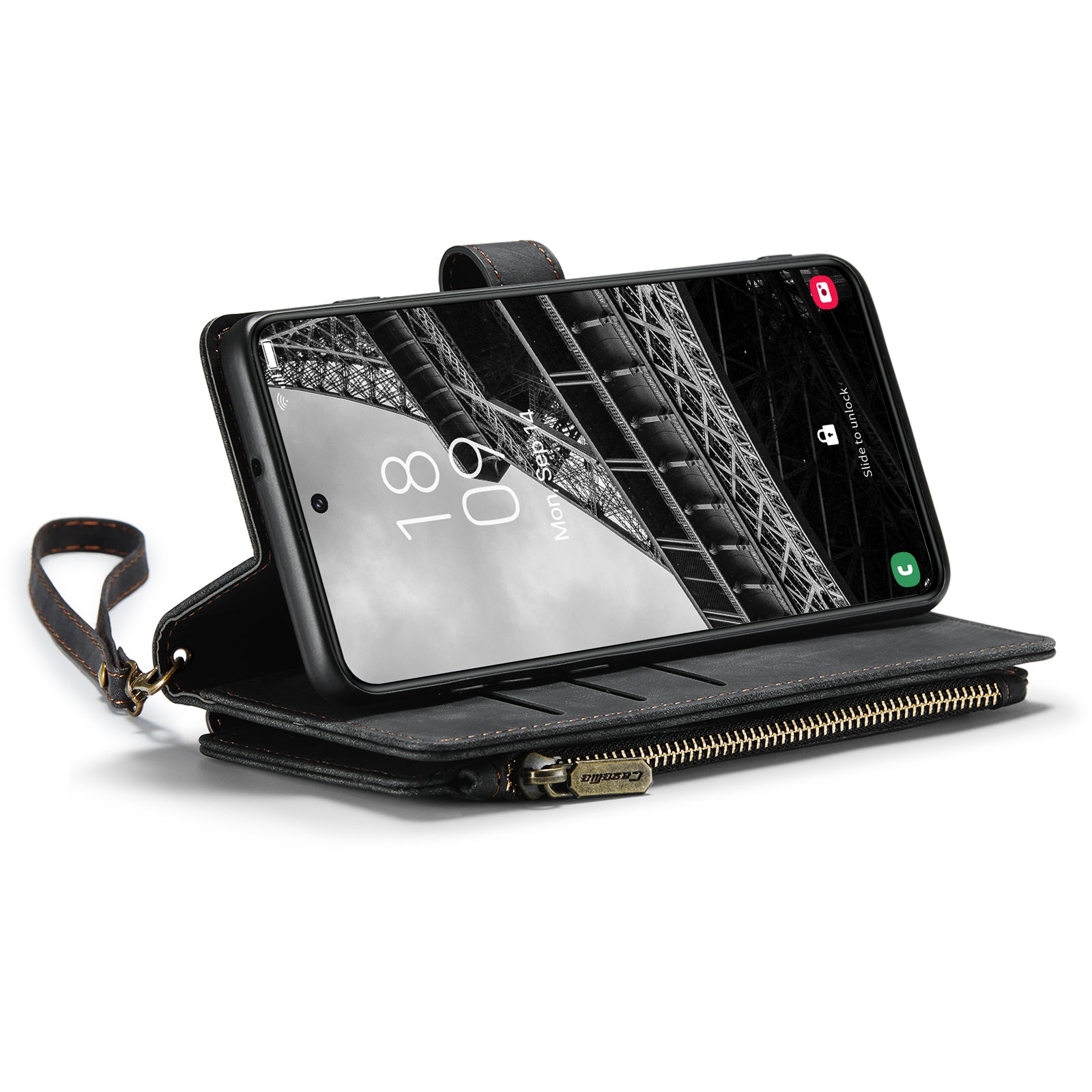 CASEME C30 Series for Samsung Galaxy S23 PU Leather Zipper Pocket Case Card Slots Stand Phone Cover