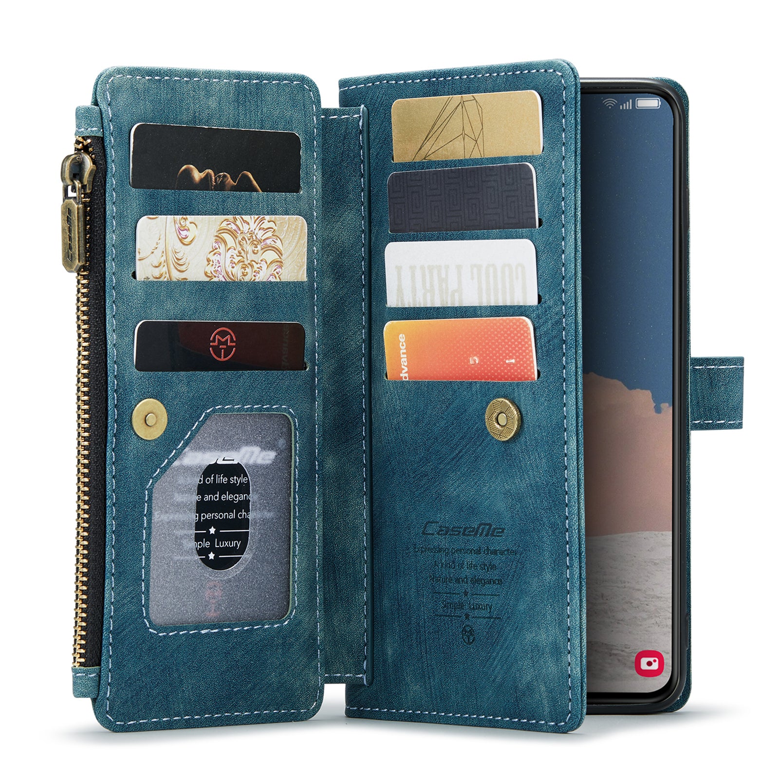 CASEME C30 Series for Samsung Galaxy S23 PU Leather Phone Case Card Slots Zipper Pocket Stand Cover