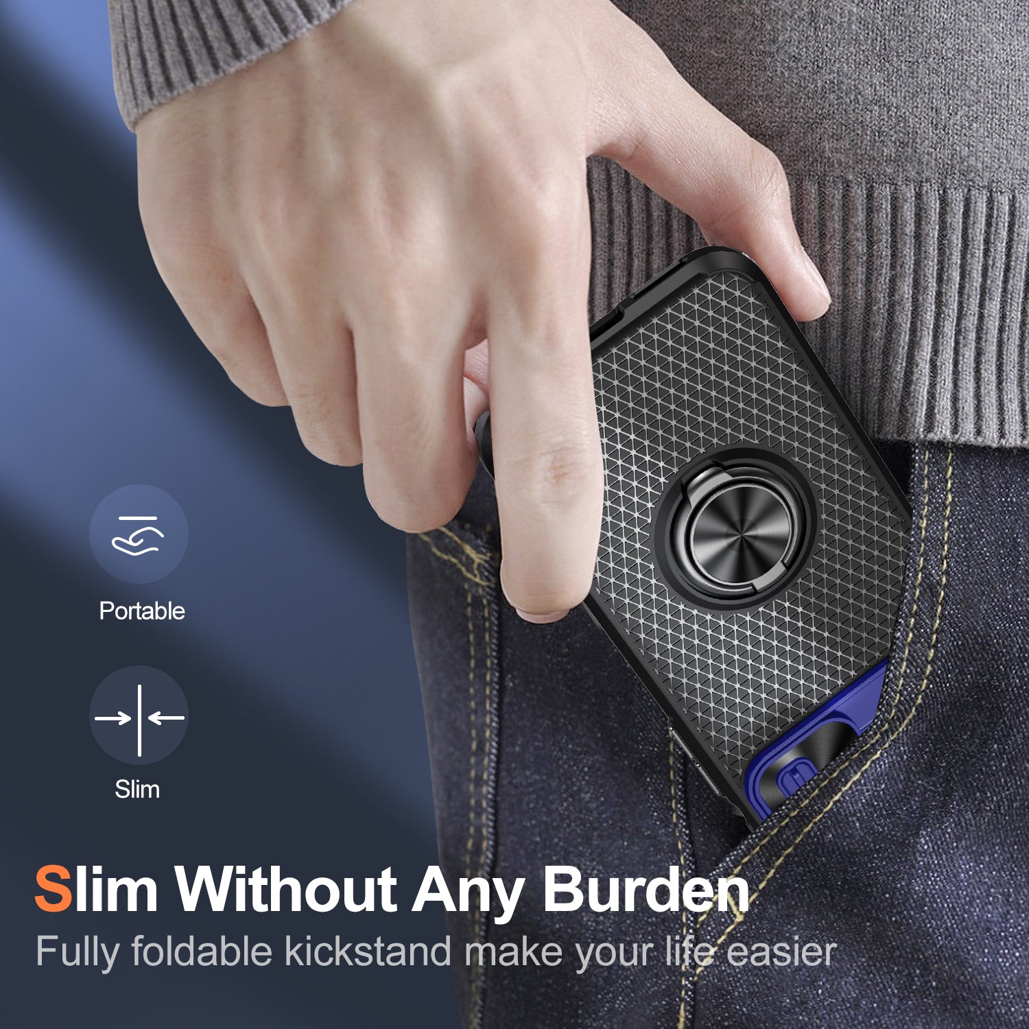 For iPhone XR 6.1 inch Ring Kickstand Phone Case PC TPU Phone Cover with Slide Camera Lens Protector