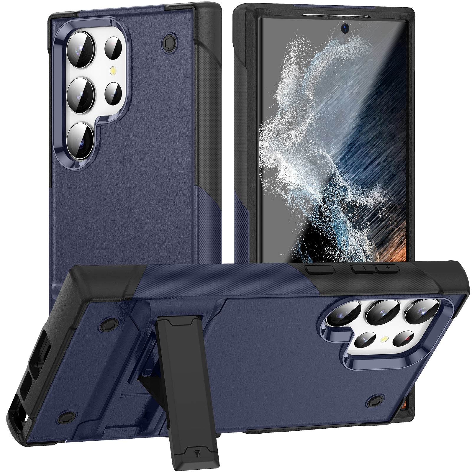 For Samsung Galaxy S23 Ultra Drop Protective Cover Soft TPU Hard PC Shockproof Kickstand Phone Case