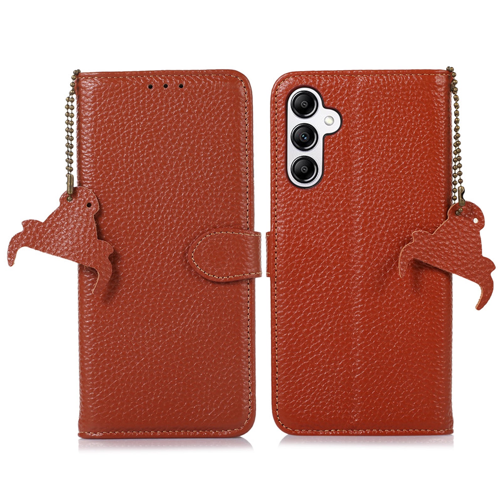 For Samsung Galaxy M14 5G RFID Blocking Phone Case Genuine Cow Leather Cover with Wallet Stand