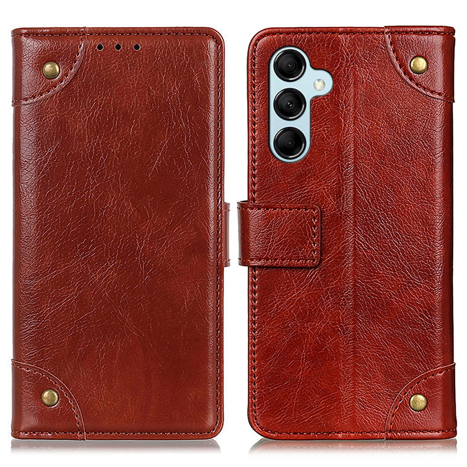 For Samsung Galaxy M14 5G Leather Phone Cover Wallet Stand Brass Button Decor Phone Case