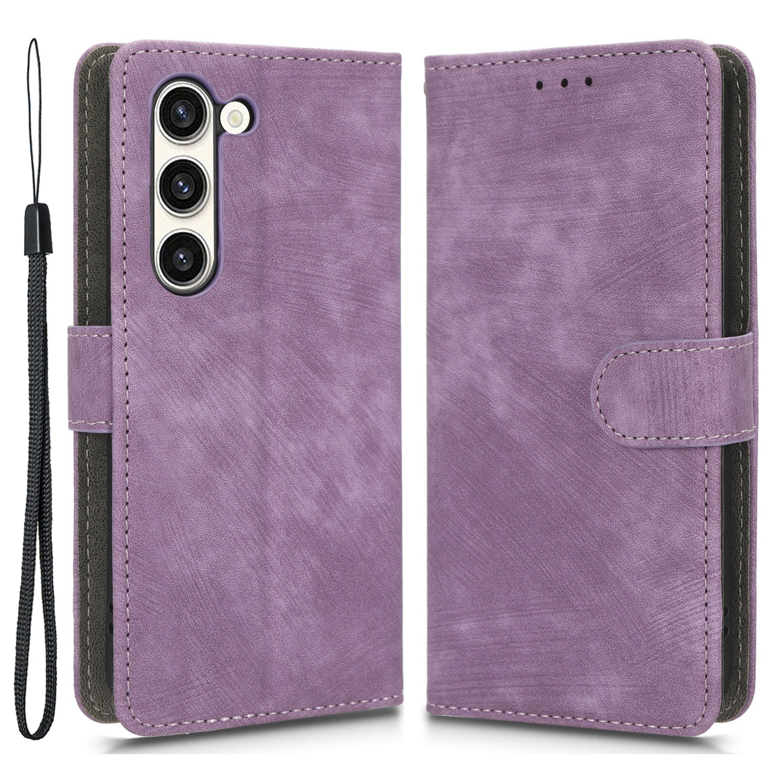 For Samsung Galaxy S23 PU Leather Magnetic Flip Phone Case RFID Blocking Wallet Shockproof Stand Cover with Strap