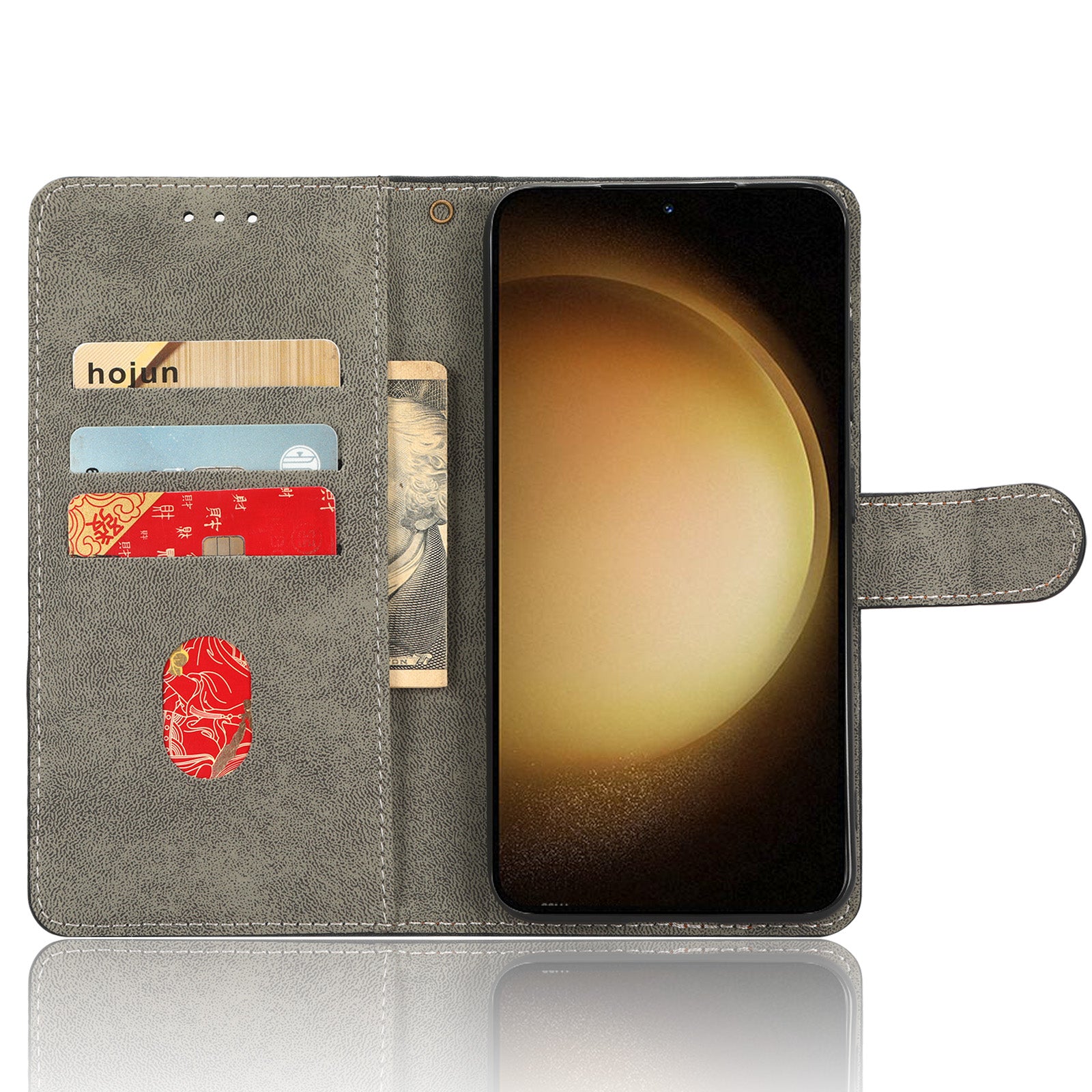 For Samsung Galaxy S23 PU Leather Magnetic Flip Phone Case RFID Blocking Wallet Shockproof Stand Cover with Strap