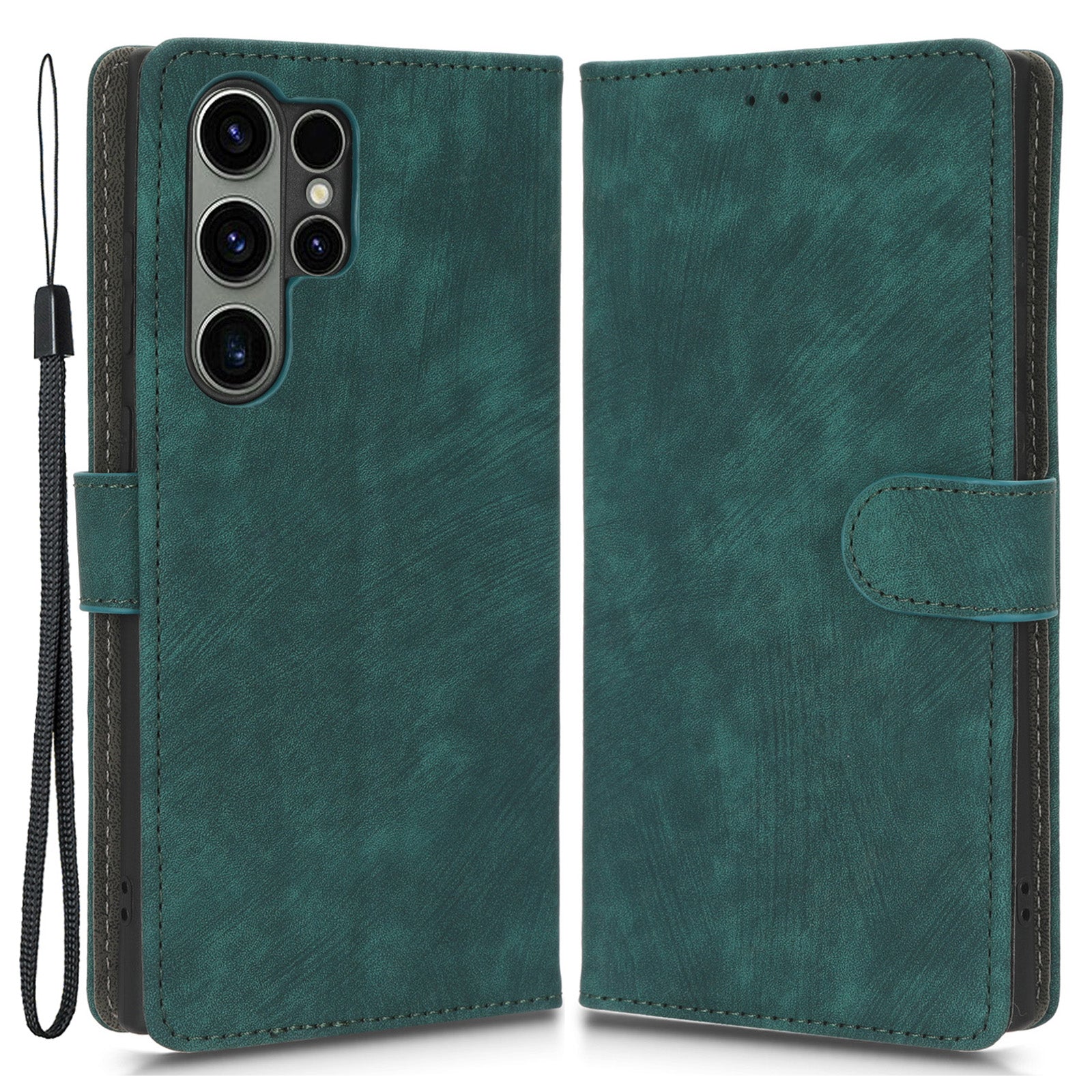 For Samsung Galaxy S23 Ultra PU Leather Wallet Magnetic Phone Case RFID Blocking Folio Stand Cover with Strap