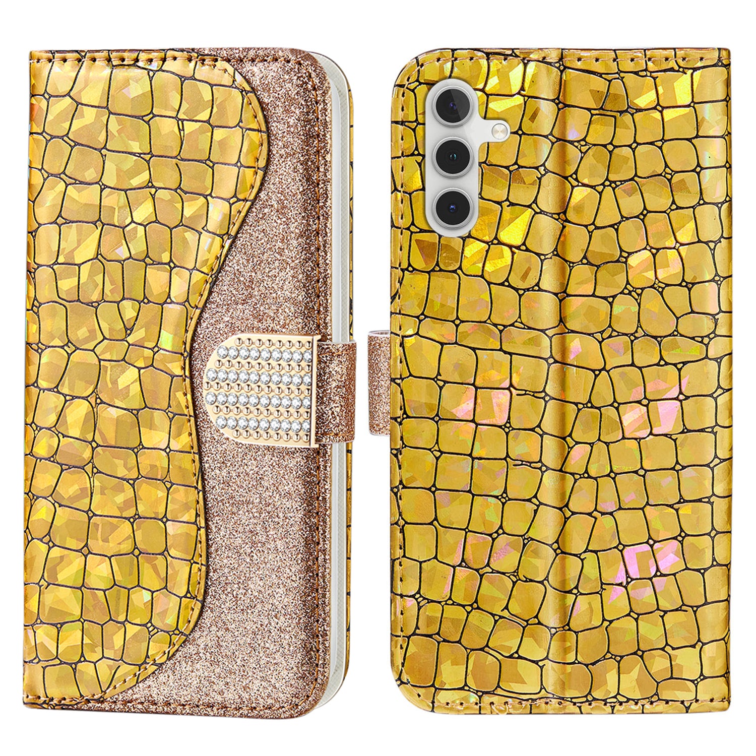 For Samsung Galaxy A34 5G Glitter Splicing PU Leather Case Crocodile Texture Flip Stand Wallet Protective Cover