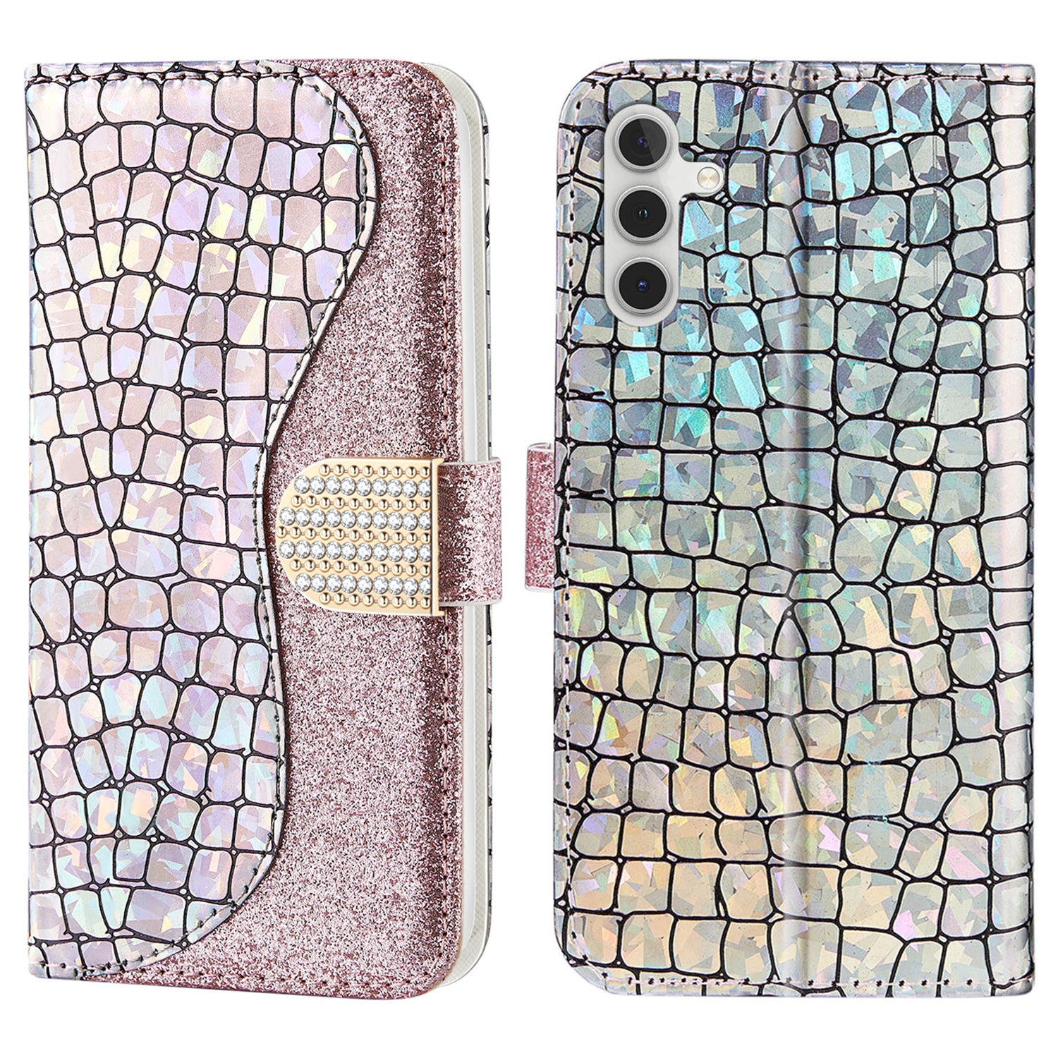 For Samsung Galaxy A54 5G Wallet PU Leather Case Glitter Splicing Crocodile Texture Stand Phone Cover