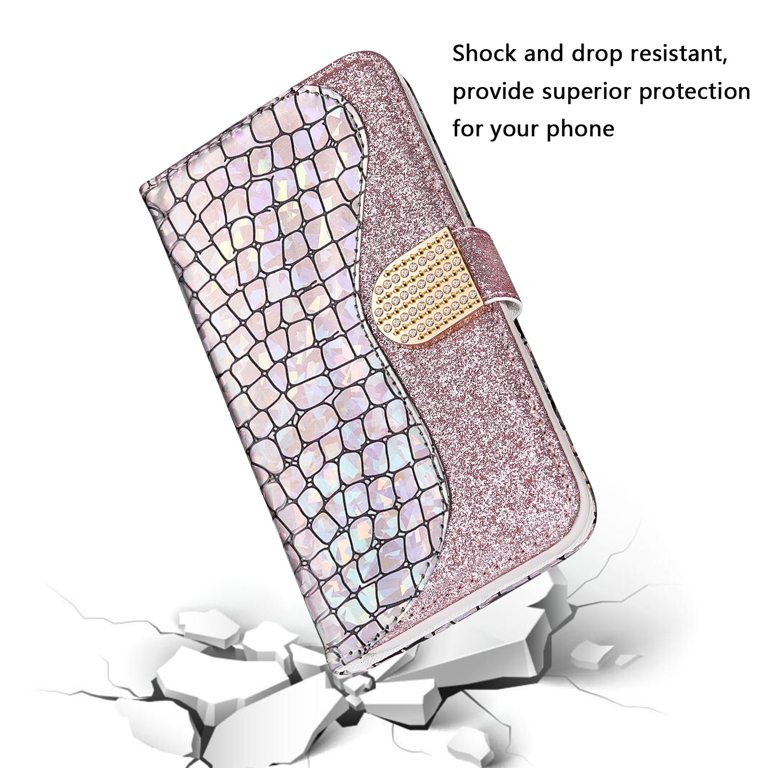 For Samsung Galaxy A54 5G Wallet PU Leather Case Glitter Splicing Crocodile Texture Stand Phone Cover