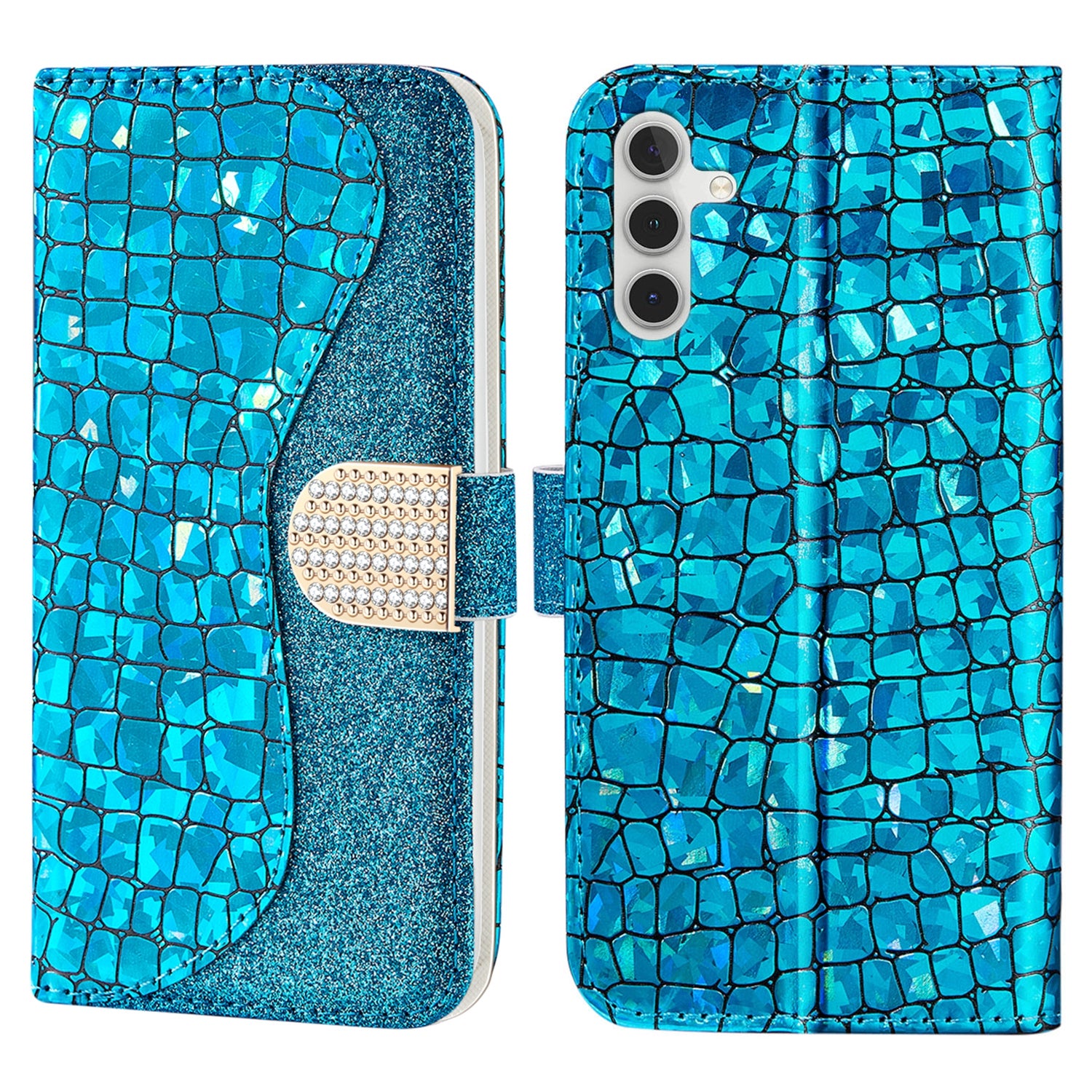 For Samsung Galaxy A54 5G Wallet PU Leather Case Glitter Splicing Crocodile Texture Stand Phone Cover