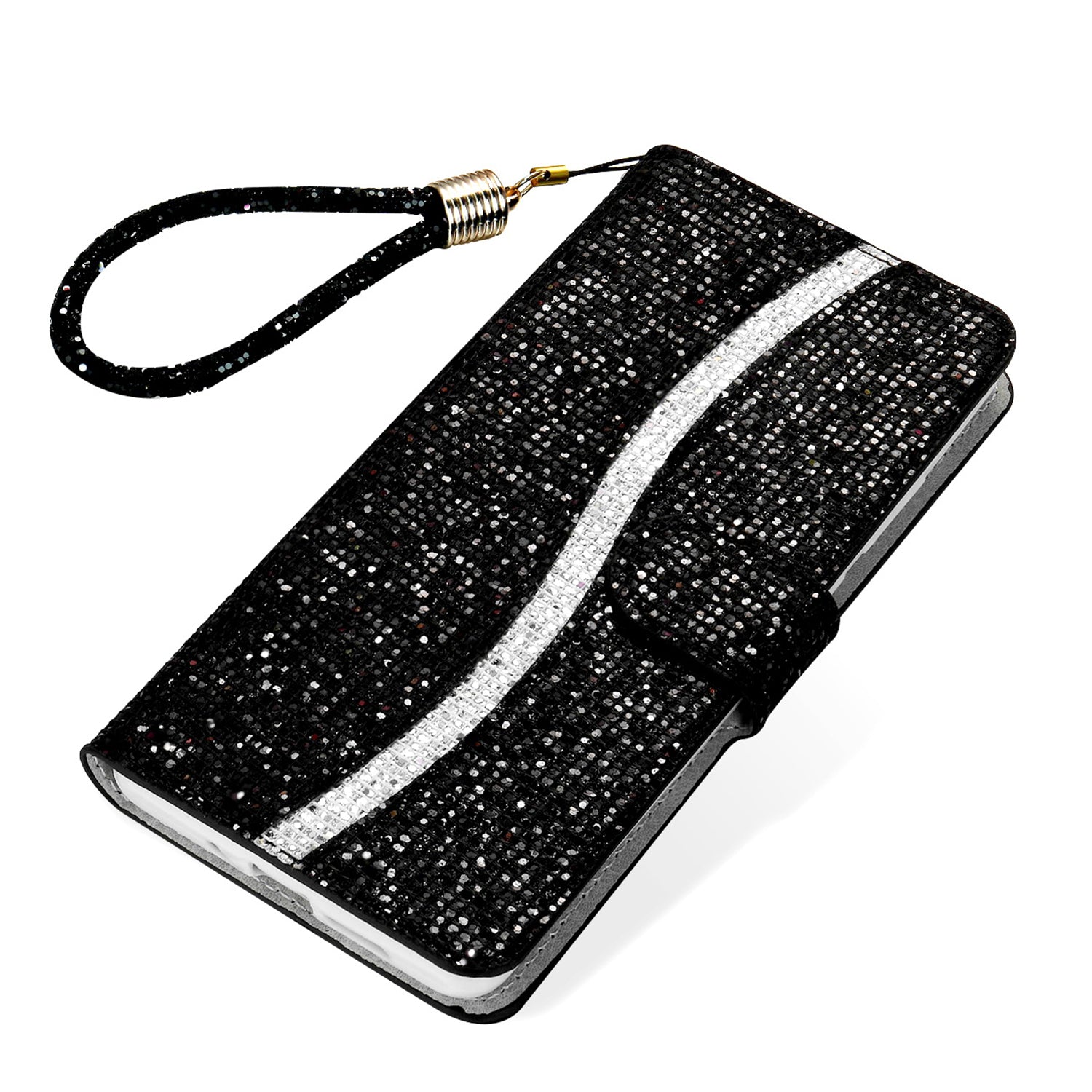 For Samsung Galaxy A24 4G Glitter Sparkle Splicing Phone Case PU Leather Stand Wallet Cover with Strap