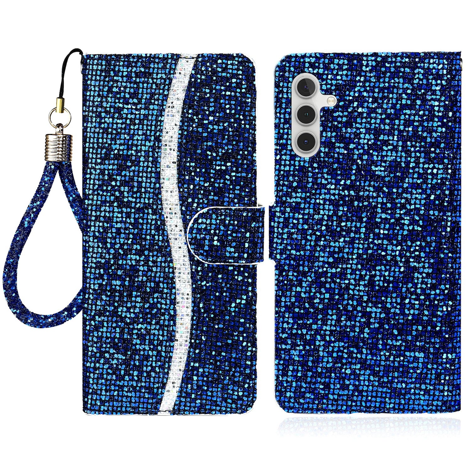 For Samsung Galaxy A24 4G Glitter Sparkle Splicing Phone Case PU Leather Stand Wallet Cover with Strap