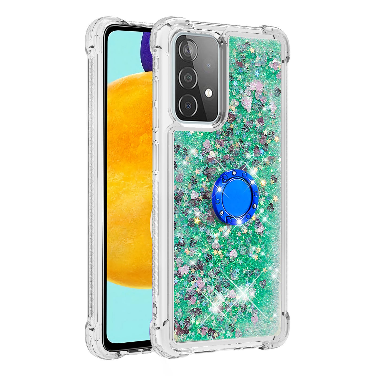 For Samsung Galaxy A52 4G / 5G / A52s 5G TPU Phone Case YB Quicksand Series-7 Liquid Quicksand Ring Kickstand Cover