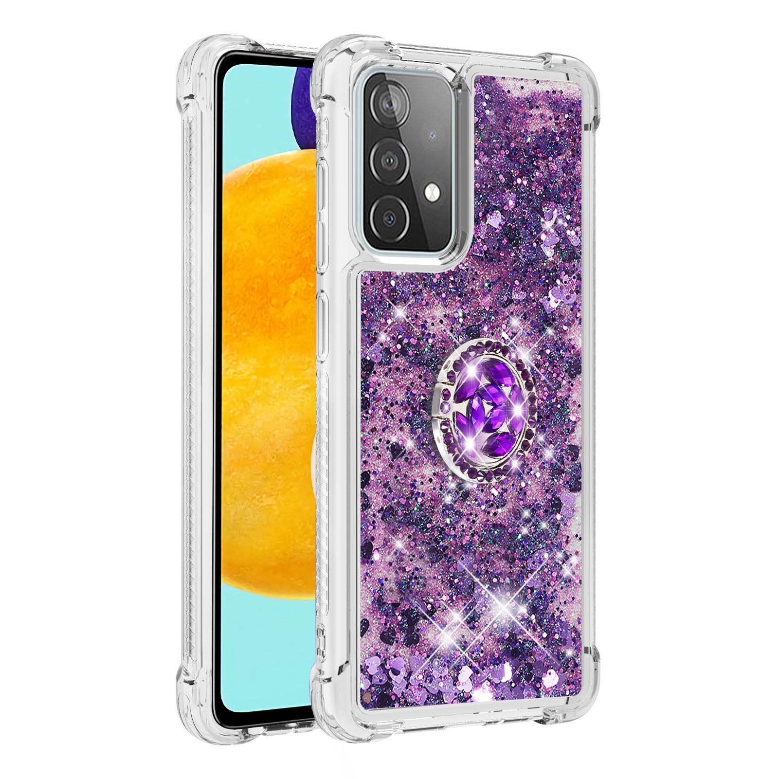 For Samsung Galaxy A52 4G / 5G / A52s 5G TPU Phone Case YB Quicksand Series-7 Liquid Quicksand Ring Kickstand Cover